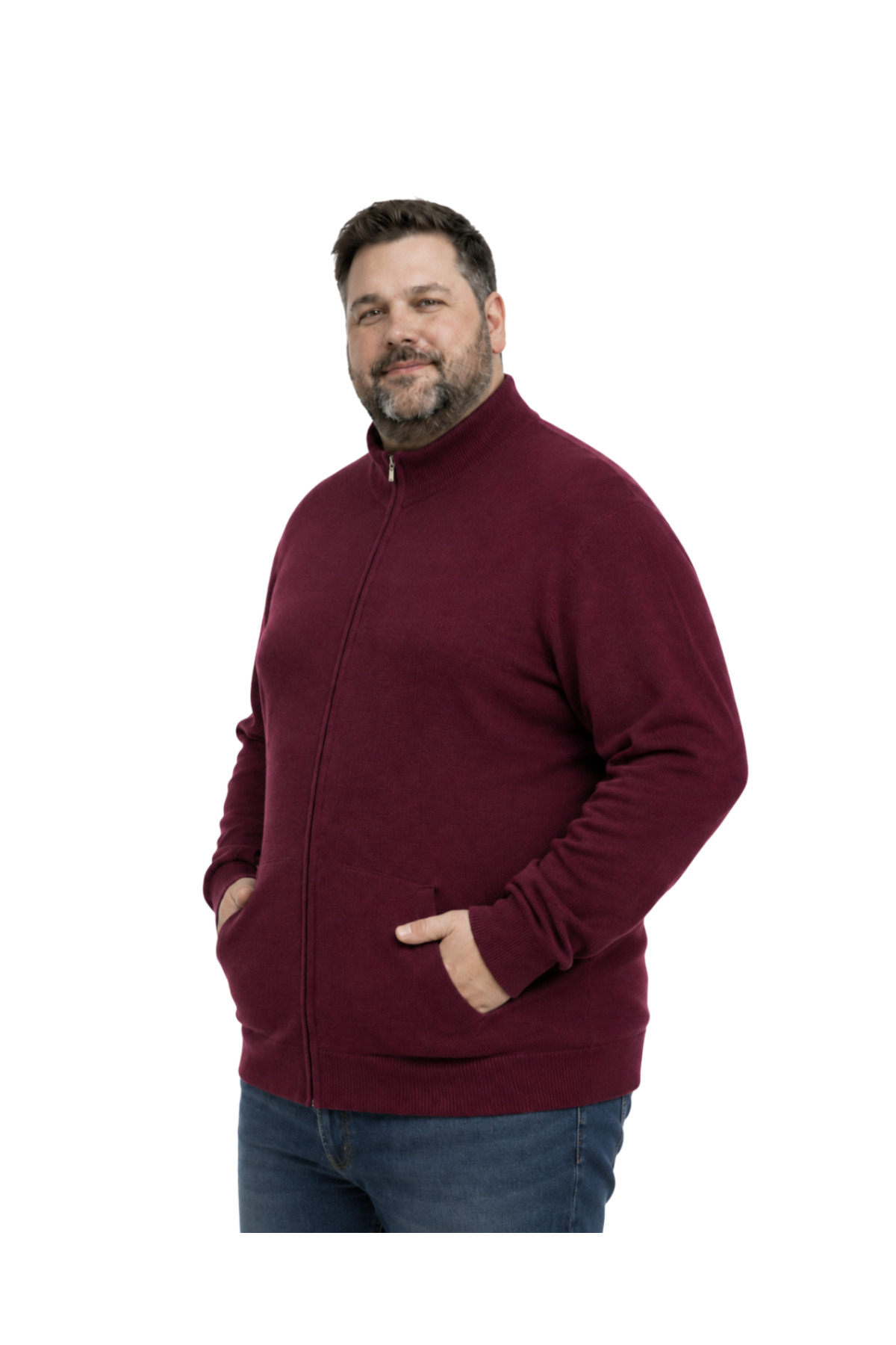 BattalModa Erkek Büyük Beden Bordo Basic Cepli Triko Hırka 3XL-4XL-5XL-6XL görsel 2