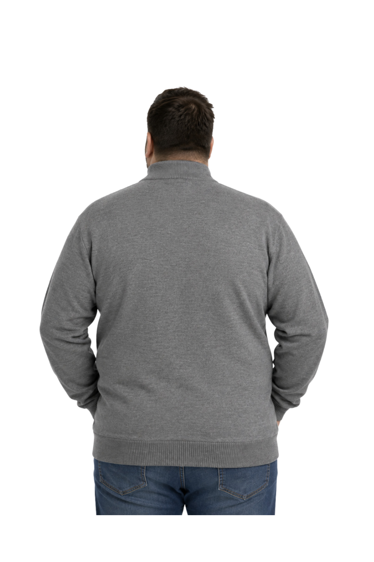 BattalModa Erkek Büyük Beden Füme Basic Cepli Triko Hırka 3XL-4XL-5XL-6XL görsel 3