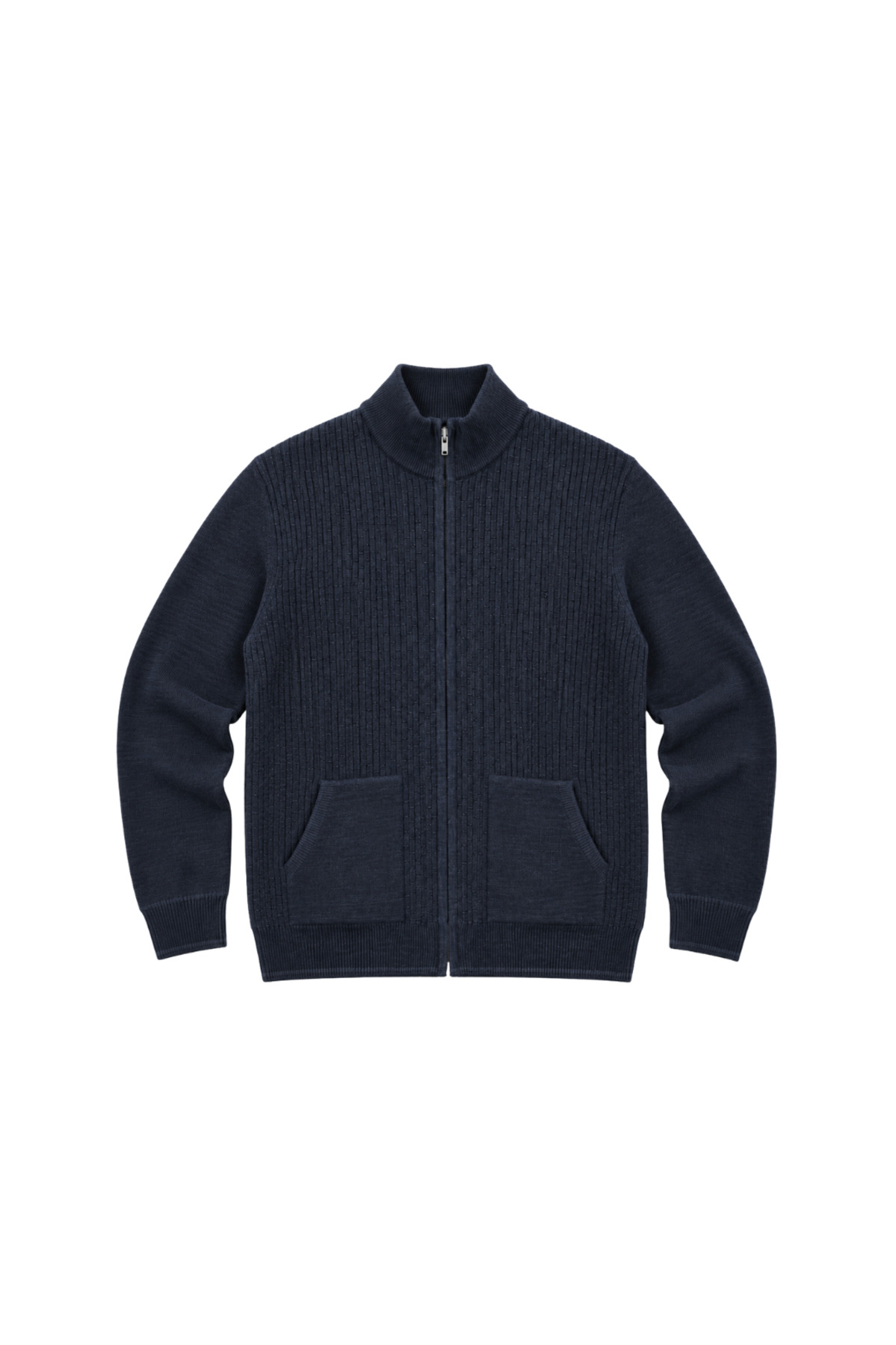 BattalModa Erkek Büyük Beden Melanj Lacivert Dikey Örgü Cepli Triko Hırka 3XL-4XL-5XL-6XL görsel 4