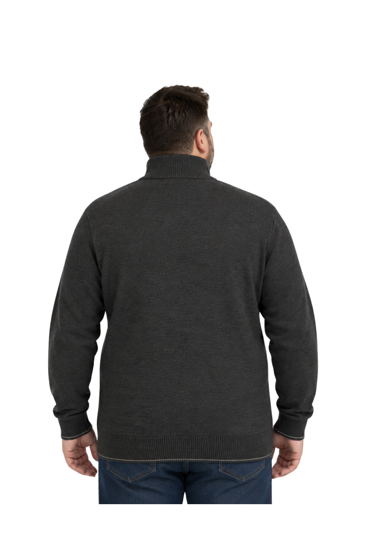 BattalModa Erkek Büyük Beden Antrasit Dikey Örgü Cepli Triko Hırka 3XL-4XL-5XL-6XL görsel 3