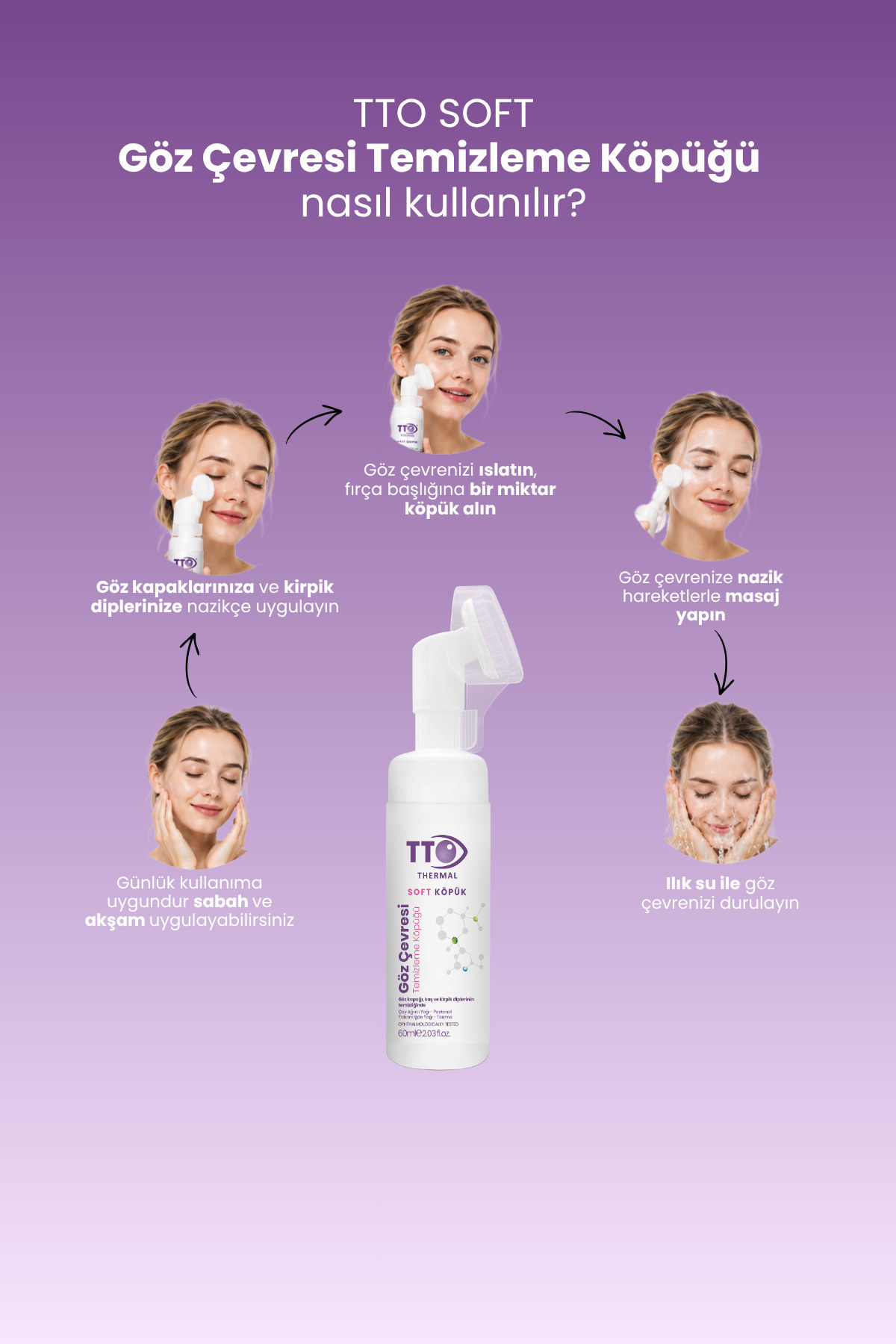 Göz Çevresi Temizleme Köpüğü 60 ml Aplikatörlü Soft — 8684576003430 — تصویر 8 از 9