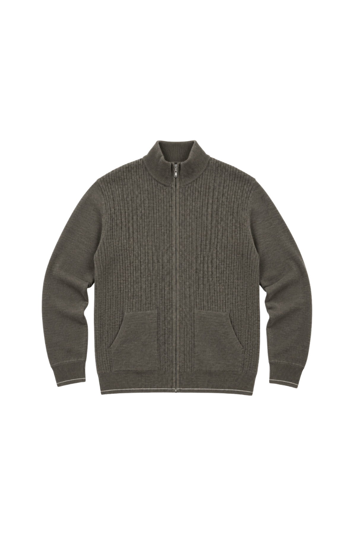 BattalModa Erkek Büyük Beden Koyu Vizon Dikey Örgü Cepli Triko Hırka 3XL-4XL-5XL-6XL görsel 4