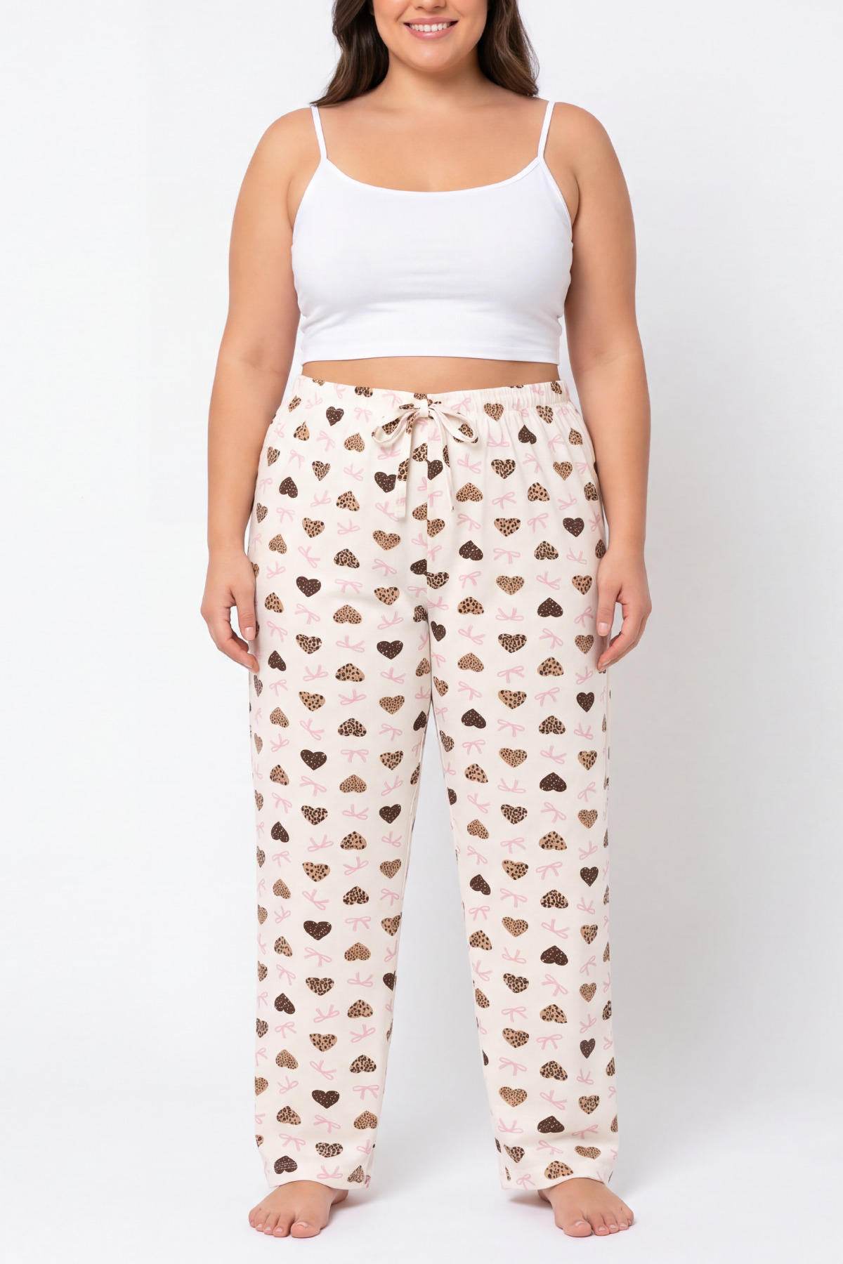 Pijahane Battal Beden 3'lü Paket Pijama Altı Büyük Beden Kalp Desenli Rahat Kesim Ev Pijama Altı görsel 4