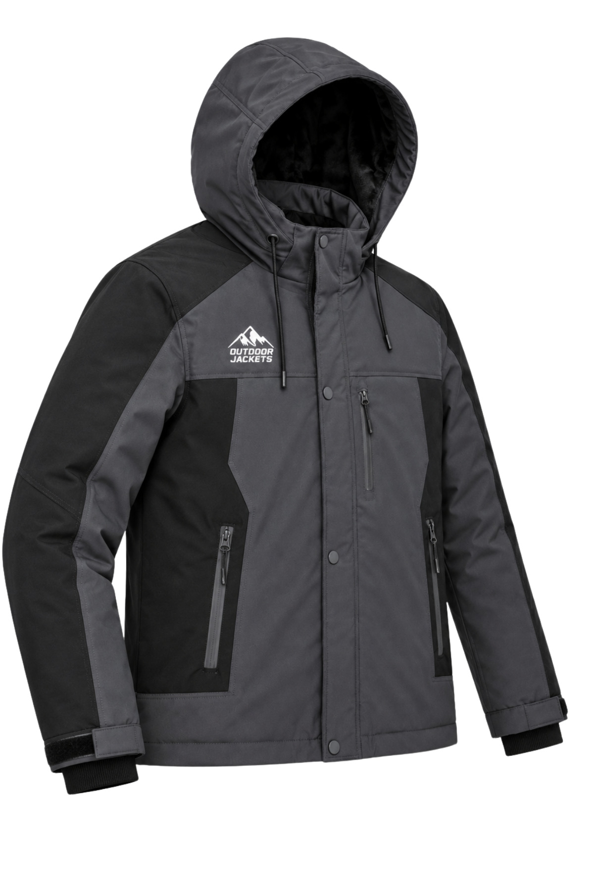 Erkek Gri Softshell Mont Kapüşonlu Kışlık Suya Dayanıklı Fermuarlı Cepli Outdoor Mont görsel 2