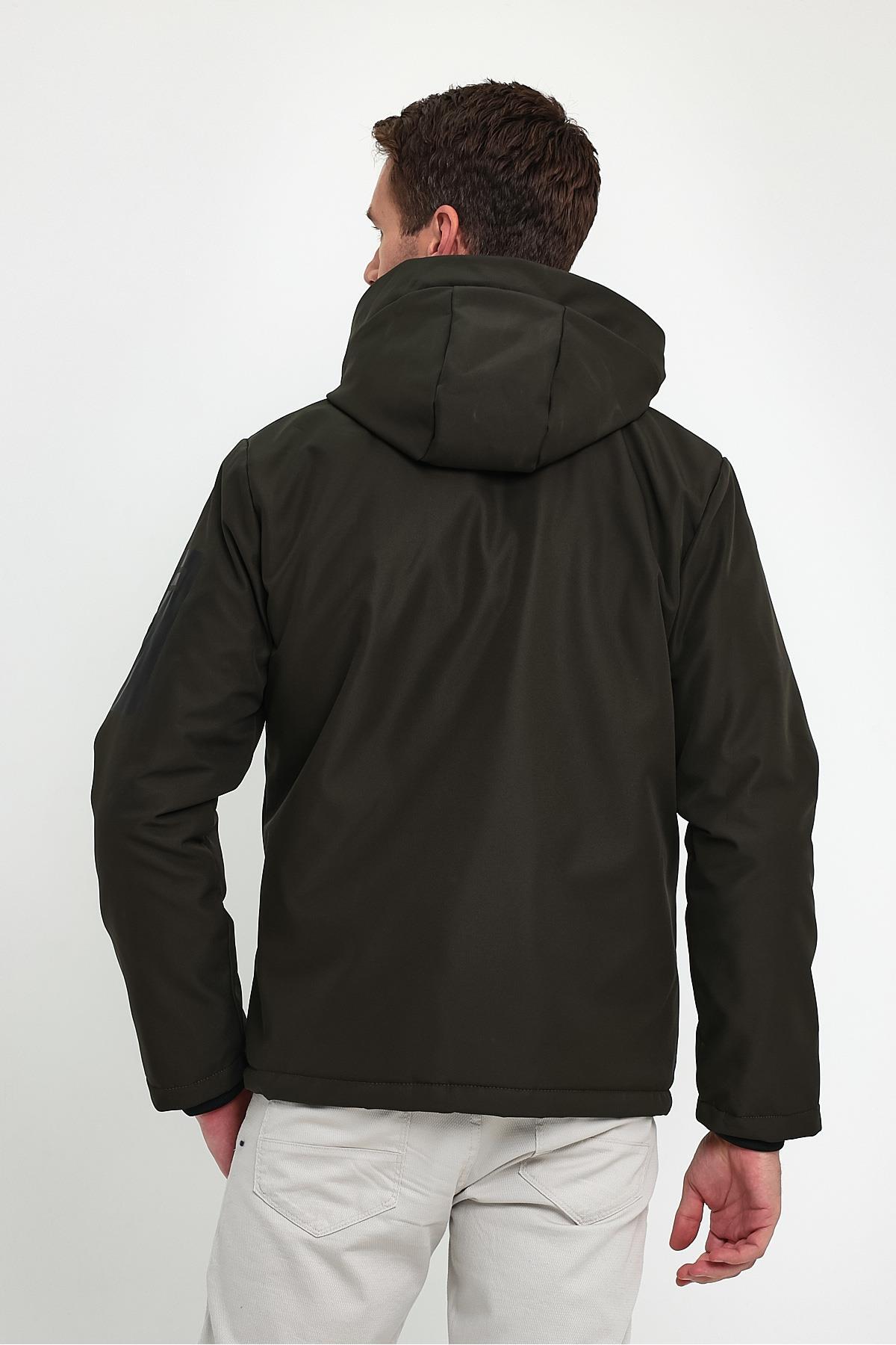 Erkek Yeşil Su ve Rüzgar Geçirmez Kalın Rahat Kalıp Softshell Erkek Mont görsel 6