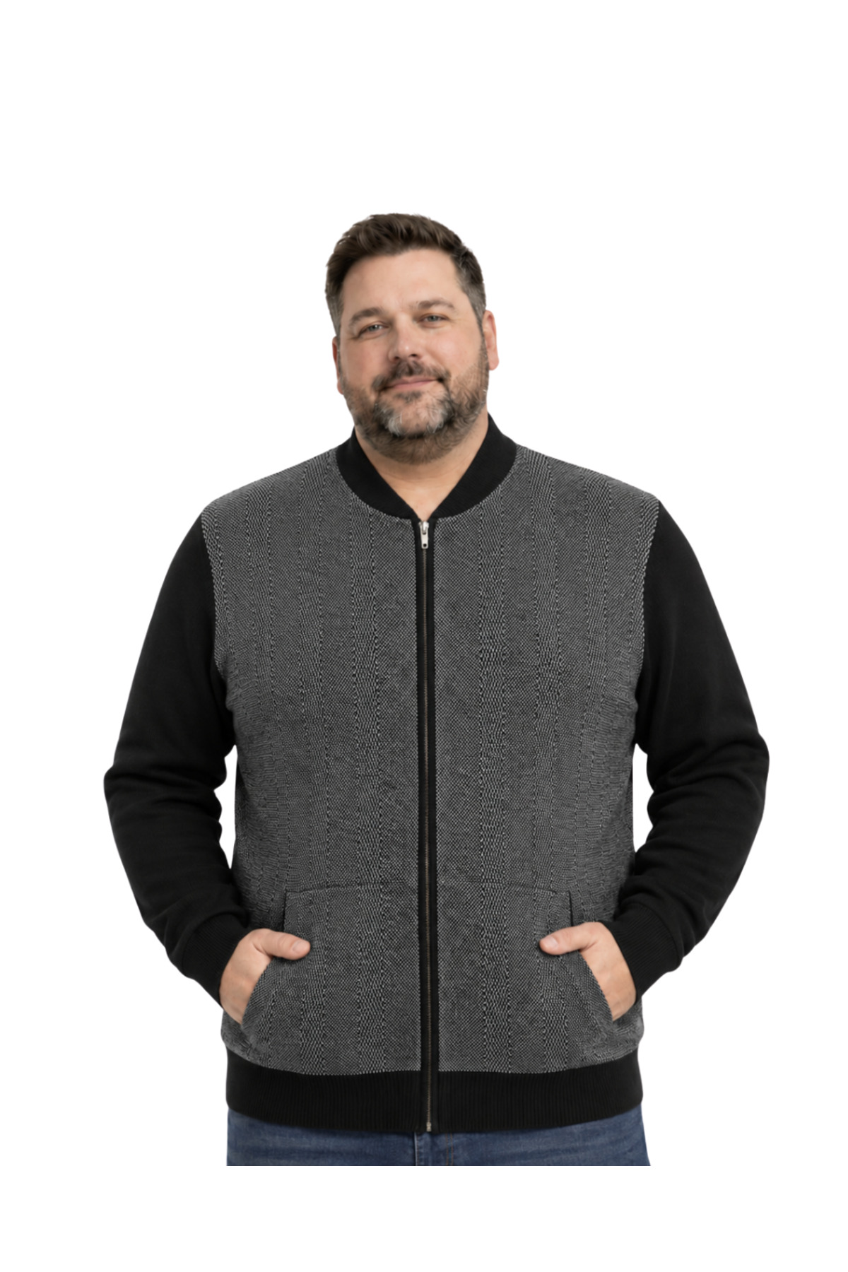 BattalModa Erkek Büyük Beden Siyah Vento Cepli Triko Hırka 3XL-4XL-5XL-6XL