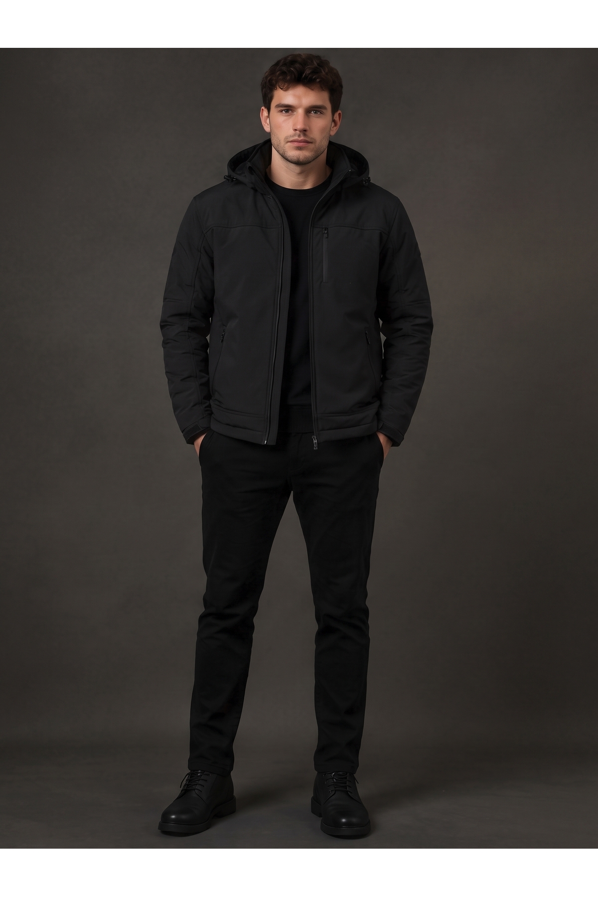 کاپشن مردانه ضد آب Polar Softshell با ۳ جیب، کاپشن ورزشی فضای باز — مشکی SM — تصویر 4 از 5