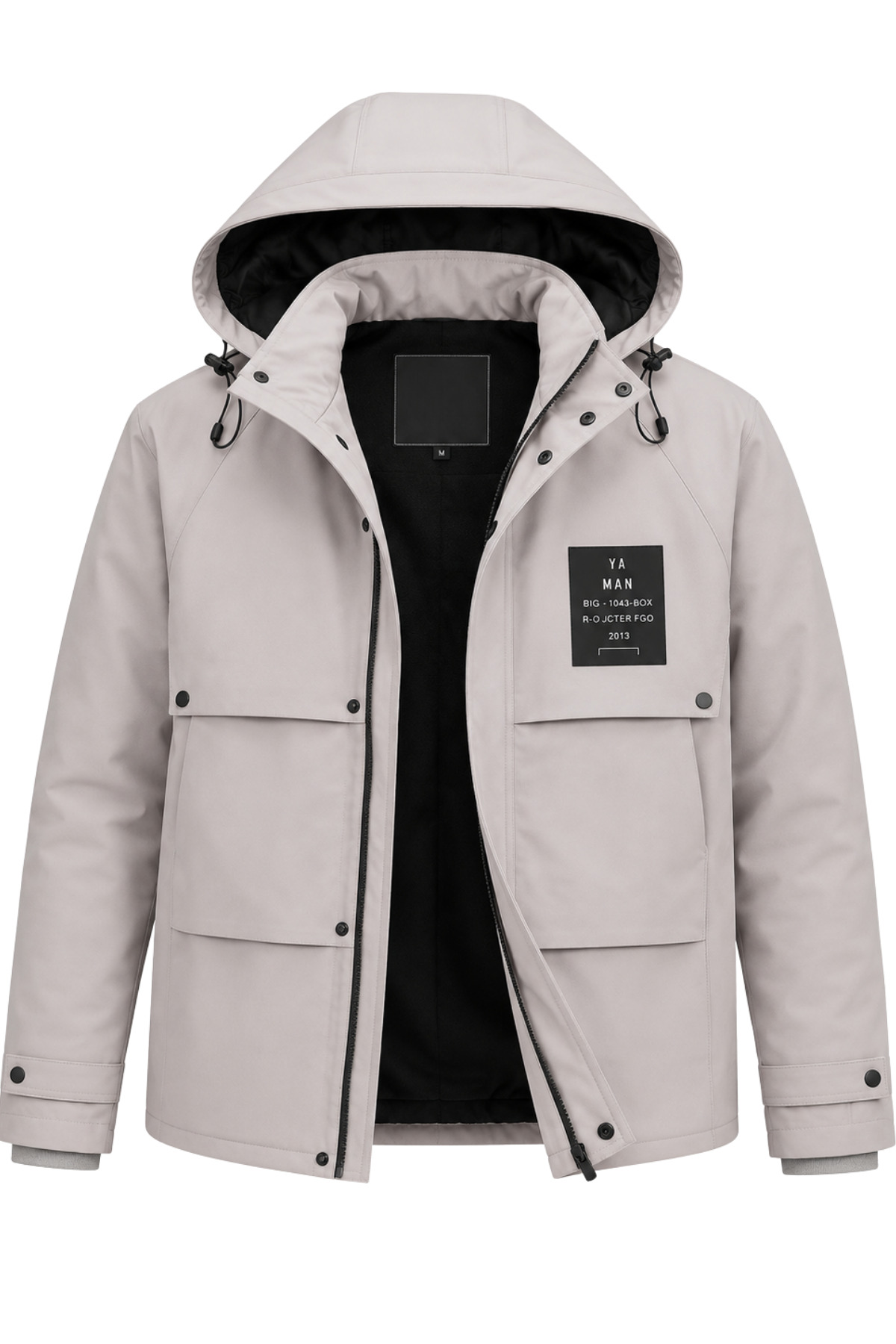 Erkek Siyah Kapüşonlu Kışlık Mont Suya Dayanıklı Çok Cepli Outdoor Mont & Kaban - Beyaz