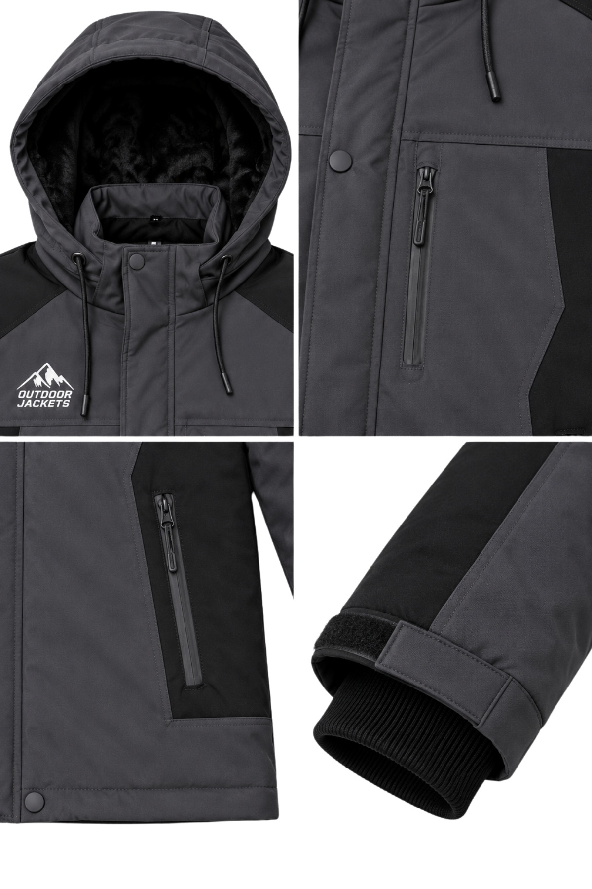 Erkek Gri Softshell Mont Kapüşonlu Kışlık Suya Dayanıklı Fermuarlı Cepli Outdoor Mont görsel 4