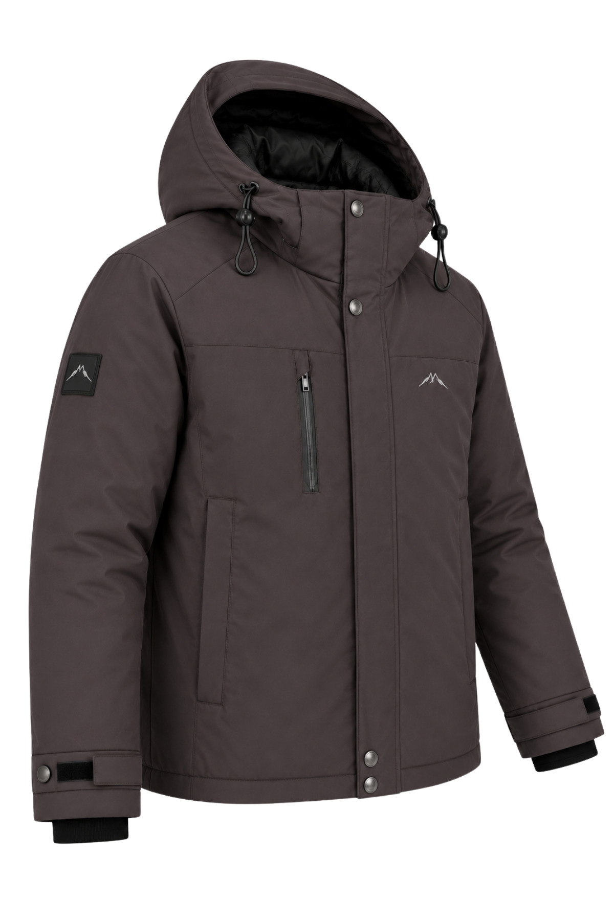 Erkek Gri Kapüşonlu Kışlık Softshell Suya Dayanıklı Fermuarlı Cepli Outdoor Mont görsel 2