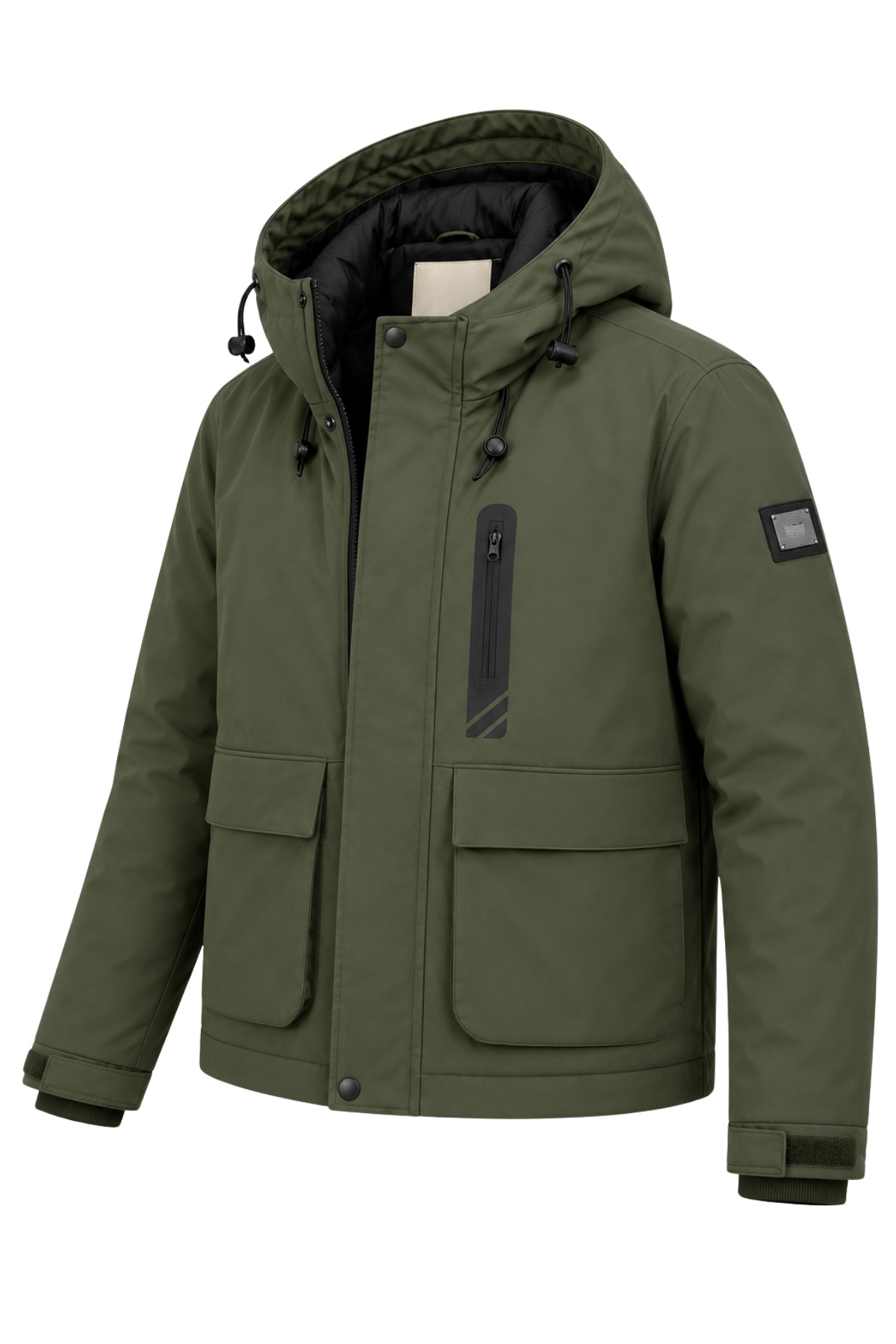 Erkek Yeşil Kışlık Mont Kapüşonlu Suya Dayanıklı Fermuarlı Çok Cepli Outdoor Mont & Kaban görsel 3