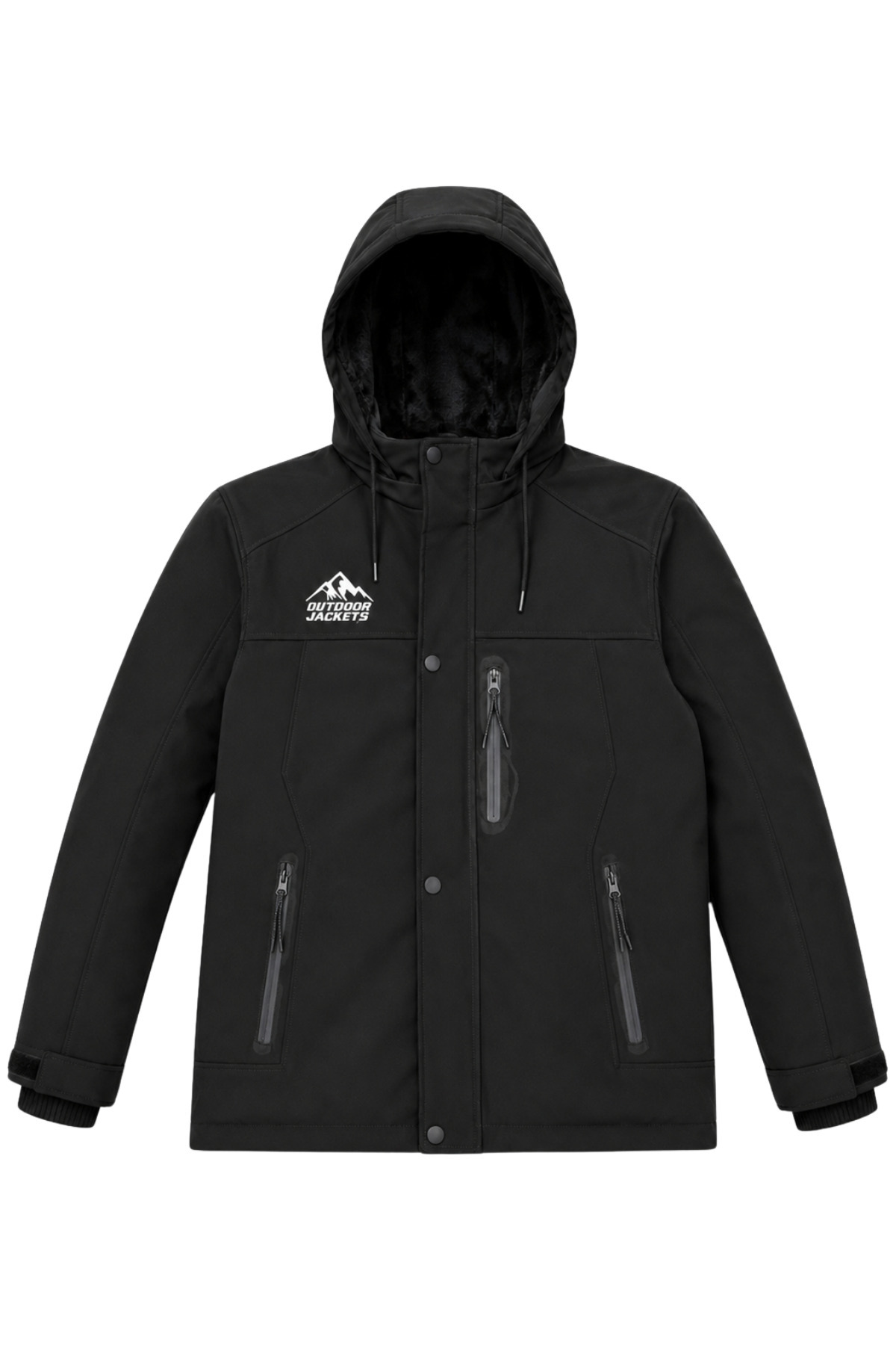 Erkek Yeşil Softshell Mont Kapüşonlu Kışlık Suya Dayanıklı Fermuarlı Cepli Outdoor Mont - Siyah