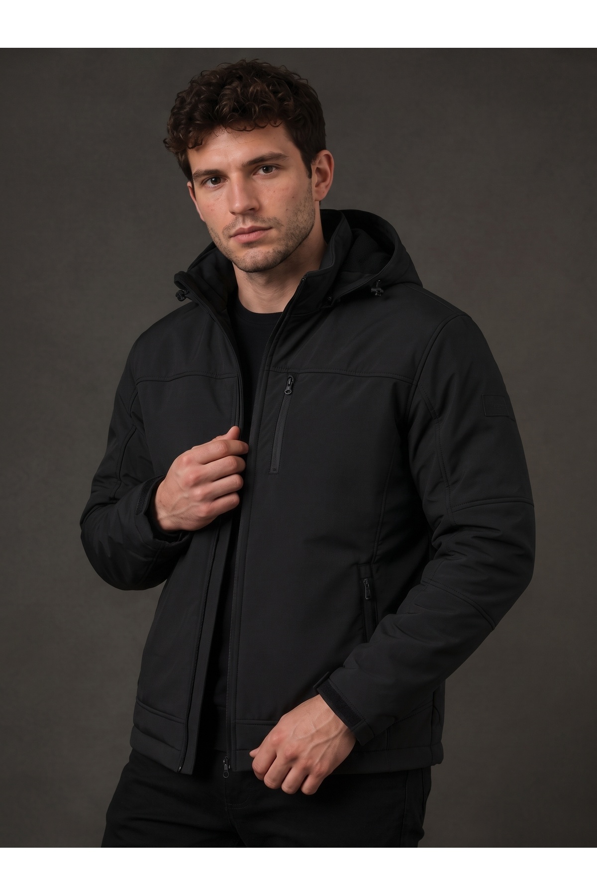Erkek Polar Softshell Mont Su Geçirmez 3 Cepli Outdoor Spor Ceket — مشکی SM