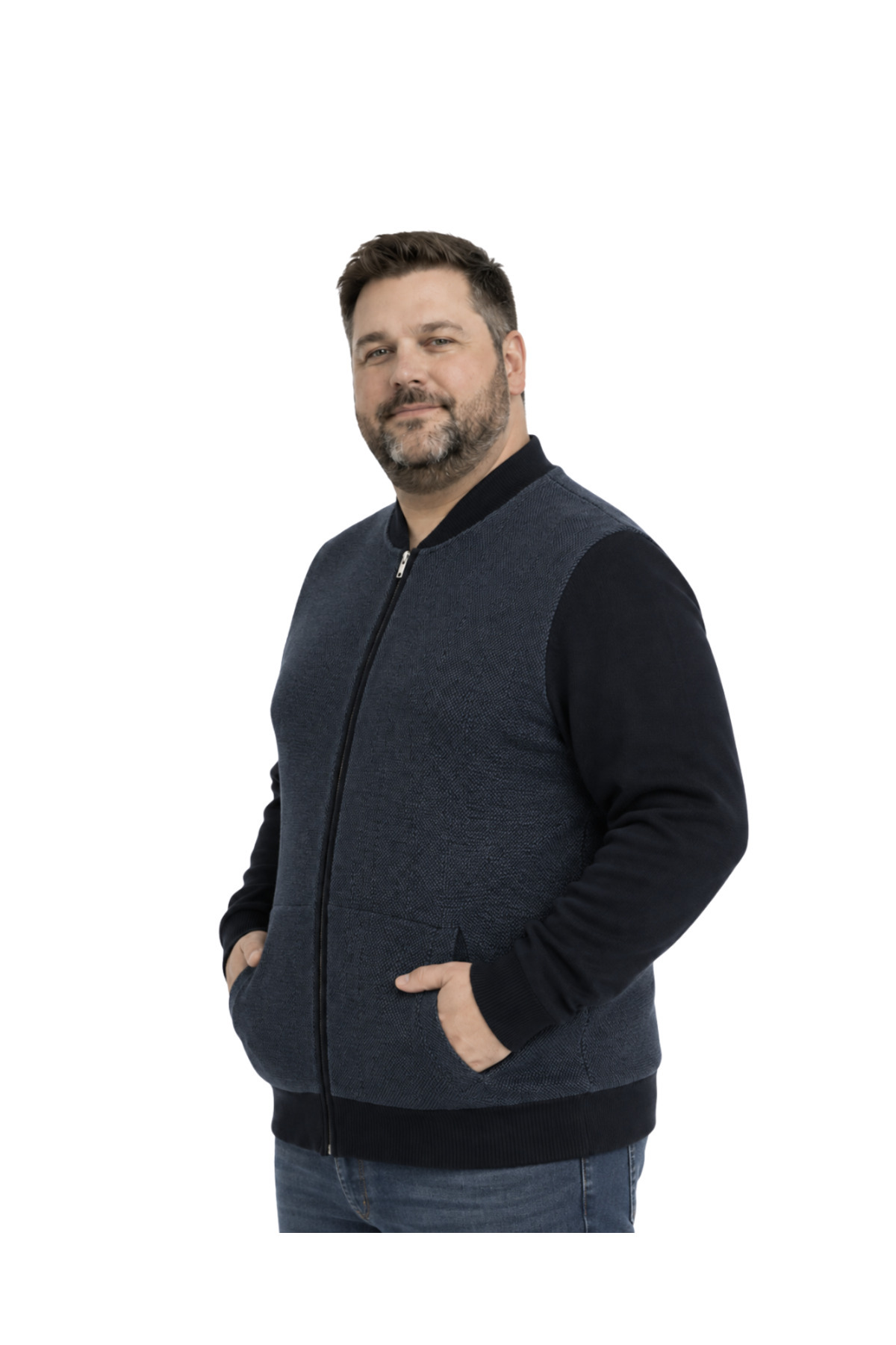 BattalModa Erkek Büyük Beden Lacivert Vento Cepli Triko Hırka 3XL-4XL-5XL-6XL görsel 2