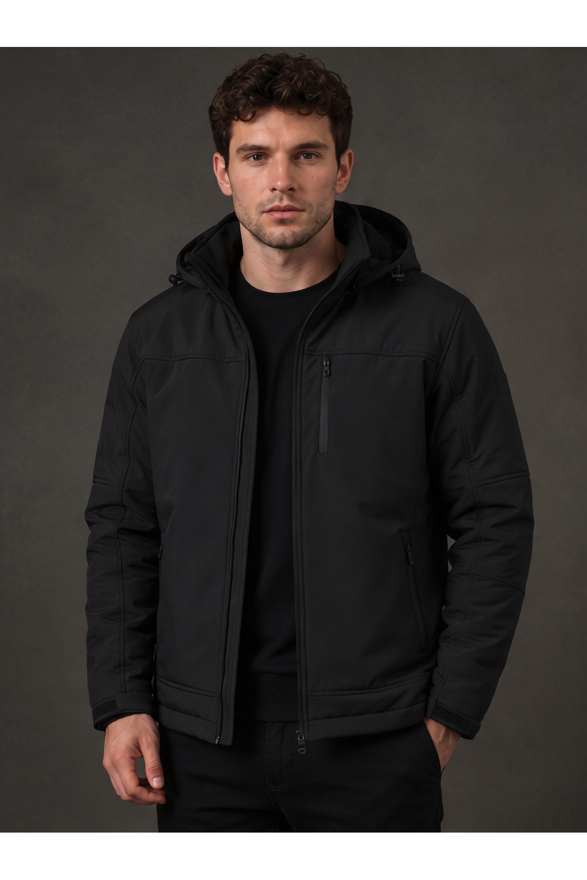 کاپشن مردانه ضد آب Polar Softshell با ۳ جیب، کاپشن ورزشی فضای باز — مشکی SM — تصویر 3 از 5