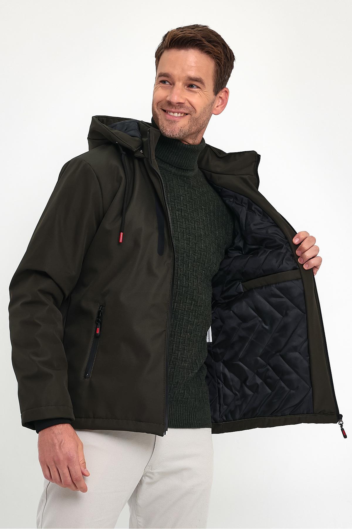 Erkek Yeşil Su ve Rüzgar Geçirmez Kalın Rahat Kalıp Softshell Erkek Mont görsel 2