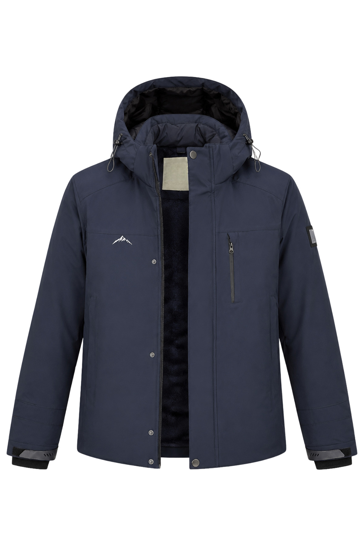 Erkek Gri Kapüşonlu Kışlık Softshell Suya Dayanıklı Fermuarlı Cepli Outdoor Mont - Lacivert