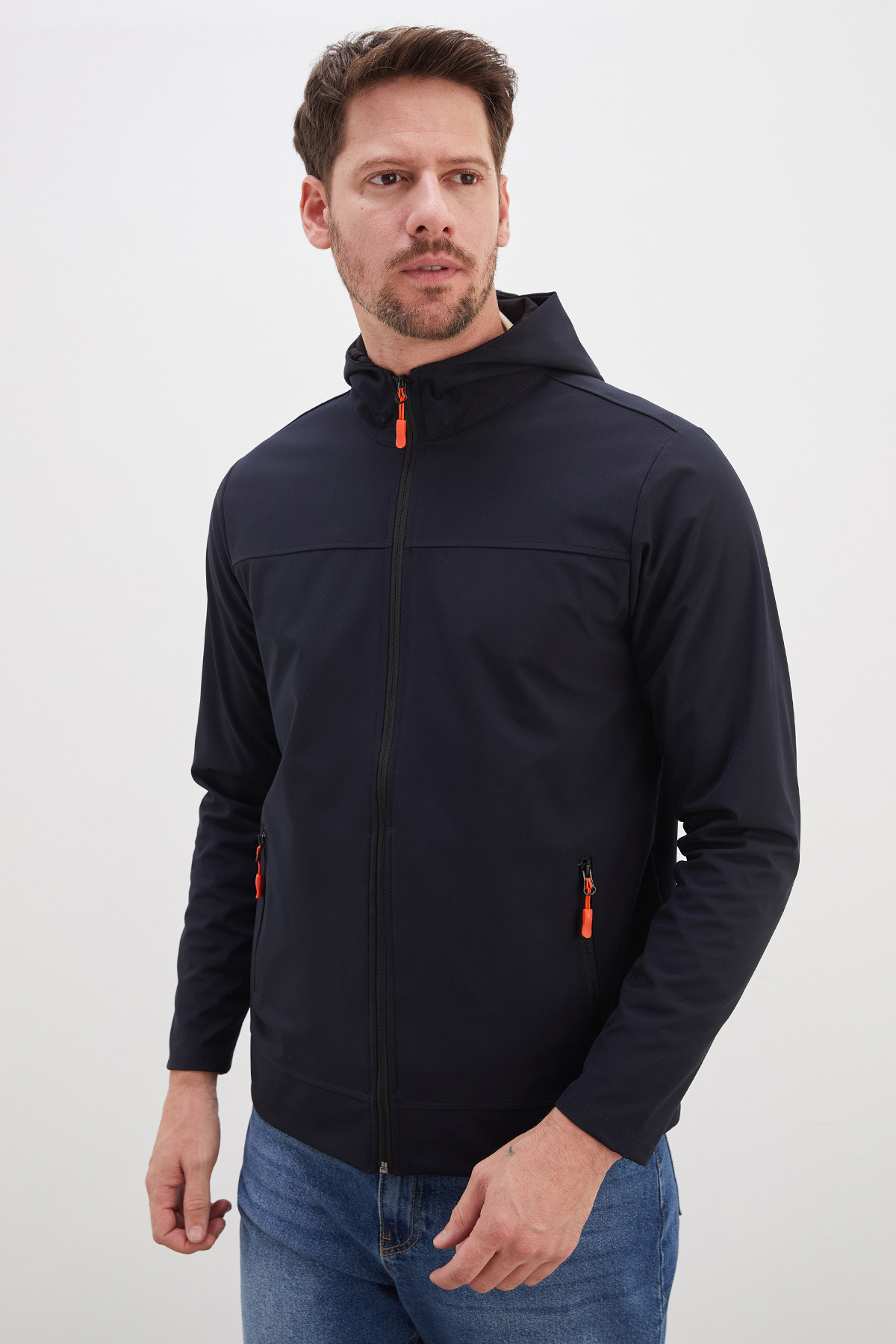 Fermuarlı Kapüşonlu Softshell Ceket — سرمه‌ای 27KERK6045144275 — تصویر 7 از 8