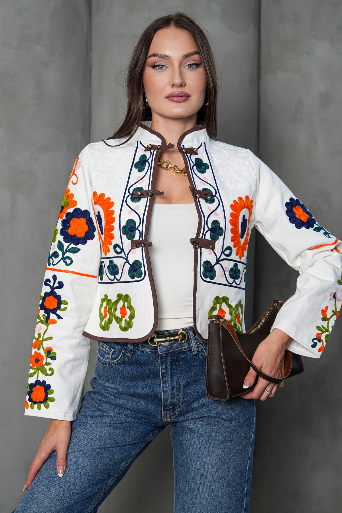 FancyWorld Hakim Yaka Desenli Nakış İşlemeli Bağcıklı Premium Ceket görsel 6