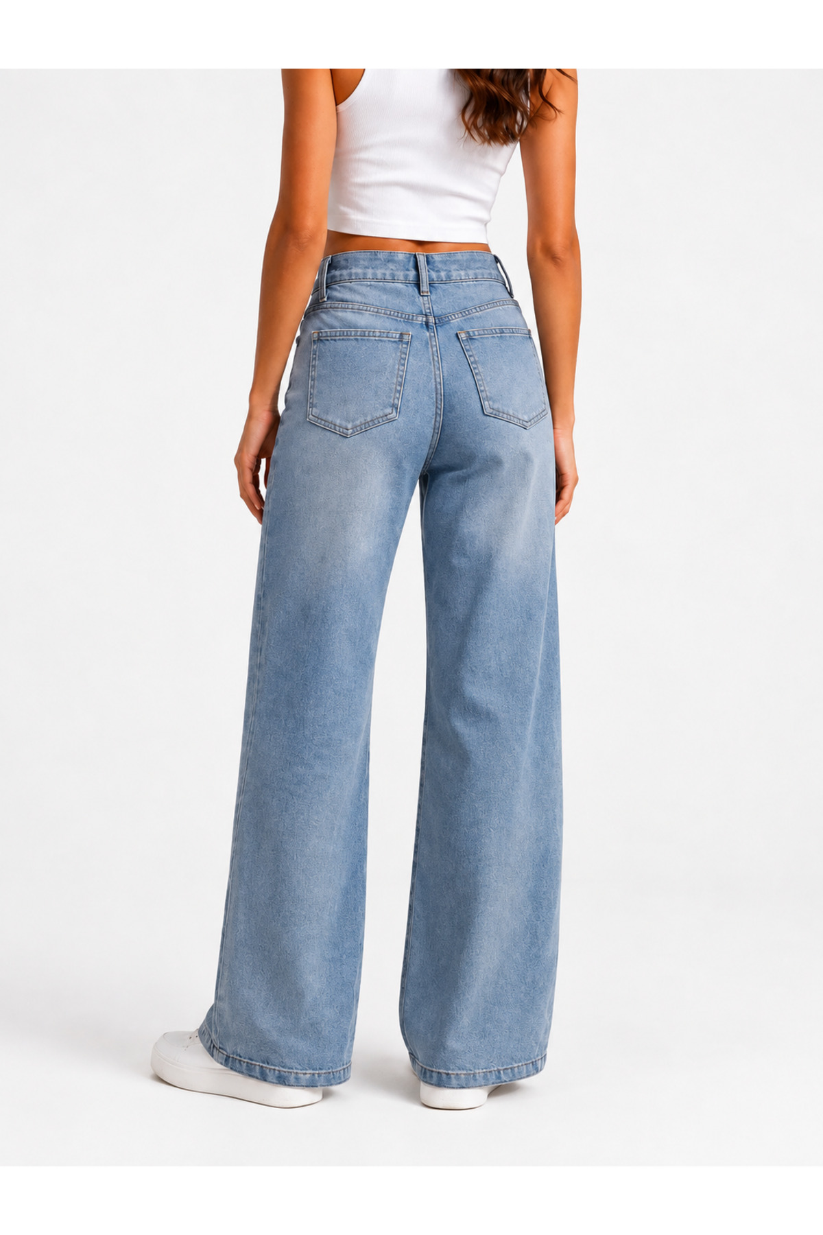 J&KSTORES Kadın Yüksek Bel Bol Paça Jean Kot Palazzo Pantolon görsel 5