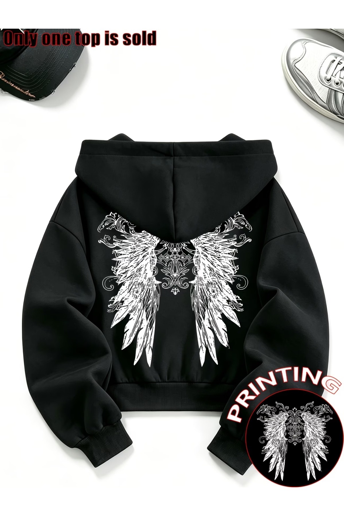 Toum Gothic Design Oversize Fermuarlı Unisex Kapüşonlu Hırka — رنگارنگ GTAAZ1