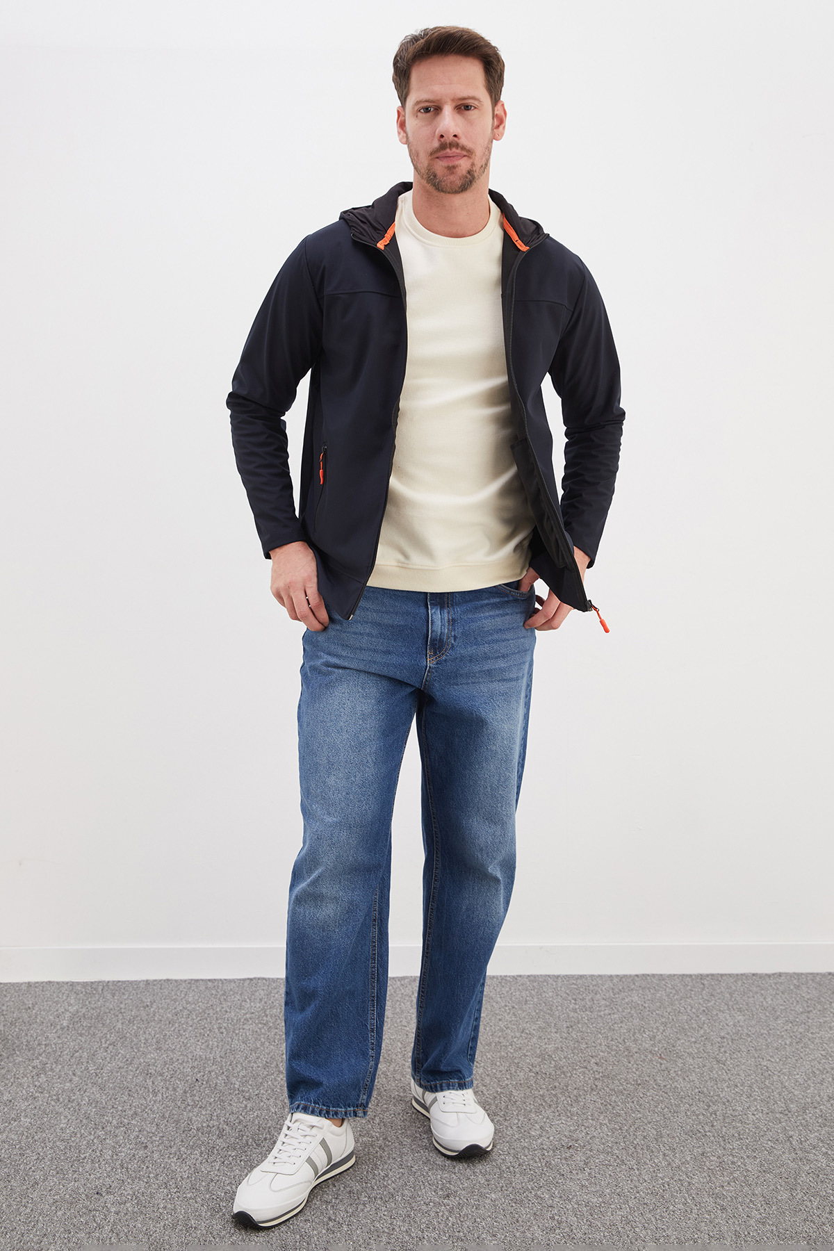 Fermuarlı Kapüşonlu Softshell Ceket — سرمه‌ای 27KERK6045144275 — تصویر 2 از 8