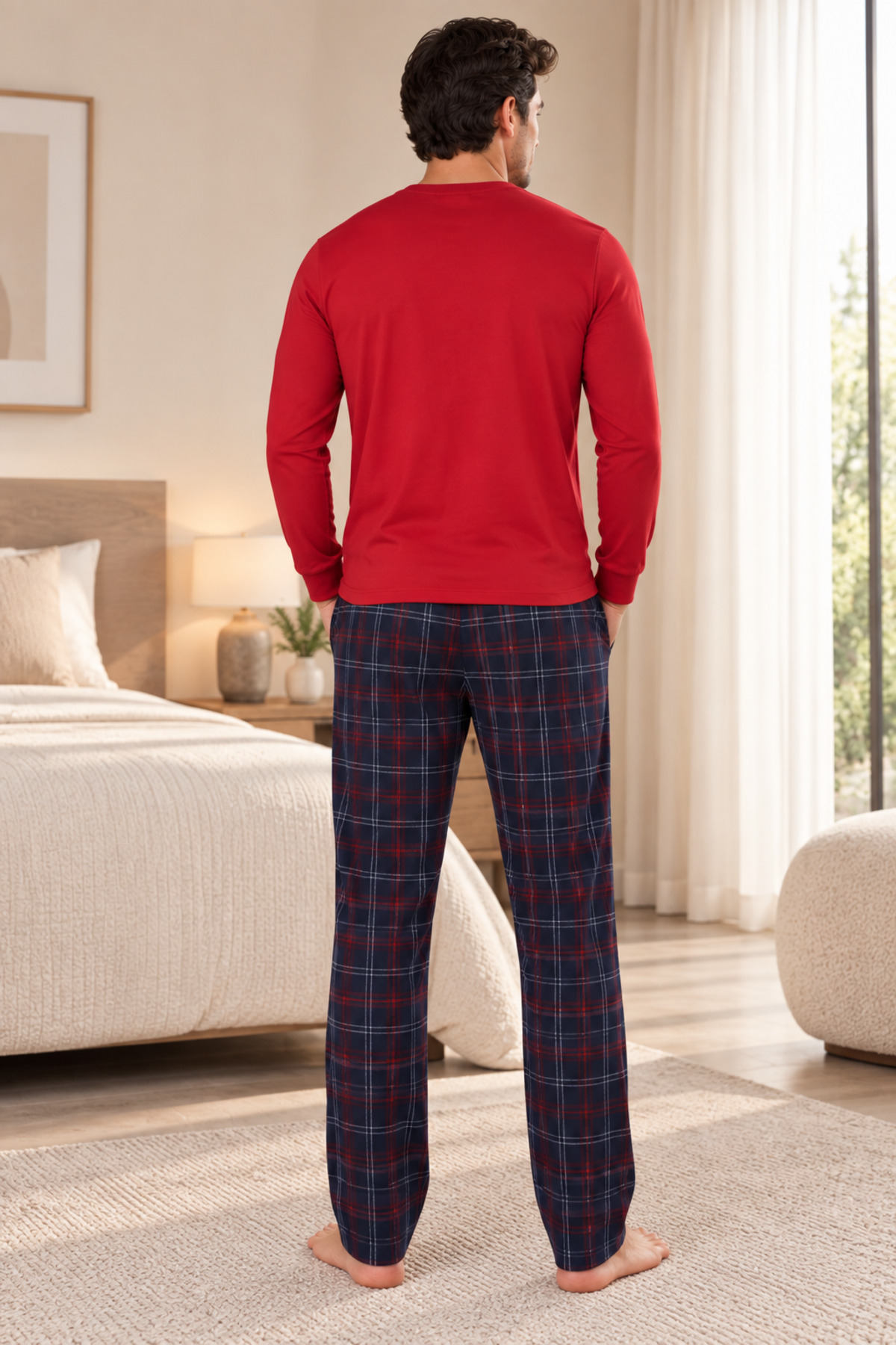 Pijamasoft Erkek Cepli Uzun Kol Pijama Takımı Kırmızı görsel 2