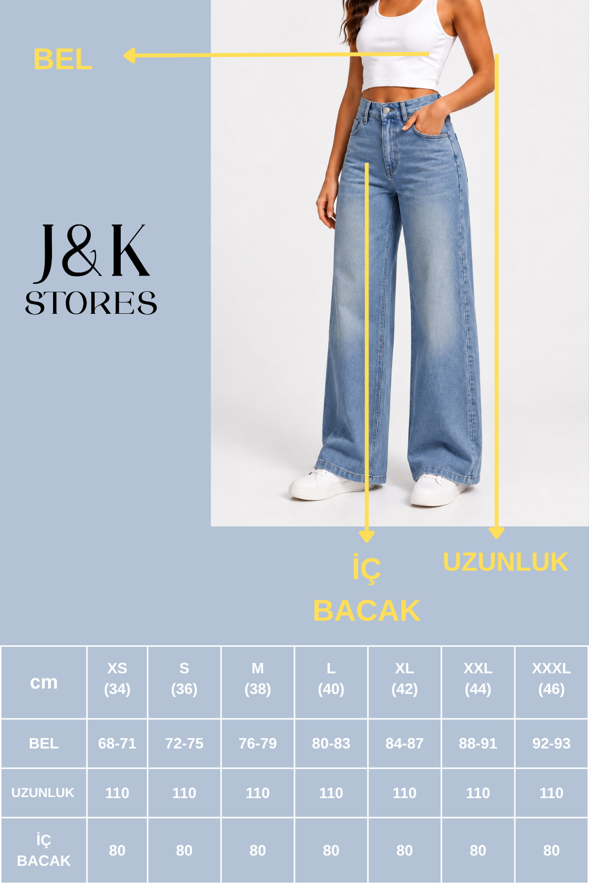 J&KSTORES Kadın Yüksek Bel Bol Paça Jean Kot Palazzo Pantolon görsel 6