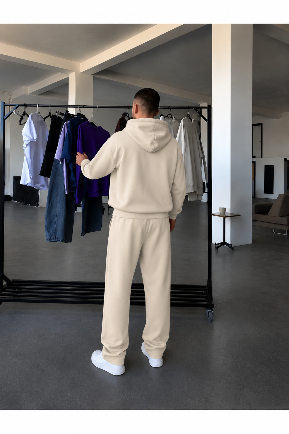 Erkek Fermuarlı Bol Paça Baggy Oversize İkili Eşofman Takımı — بژ BGHRTK2 — تصویر 2 از 3