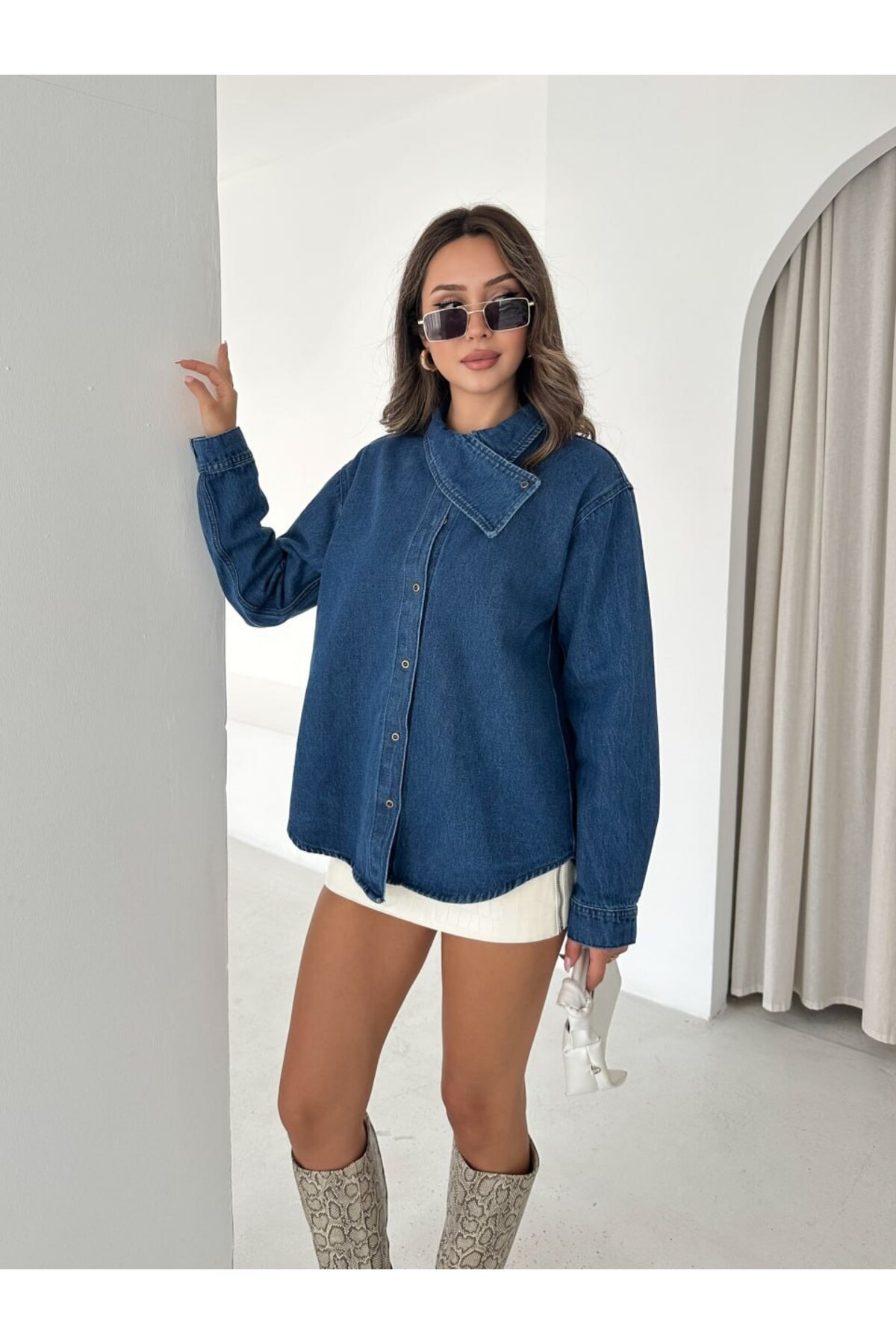 MİSPİER Tencel kot Ceket Çıtçıtlı Yaka Detaylı görsel 6
