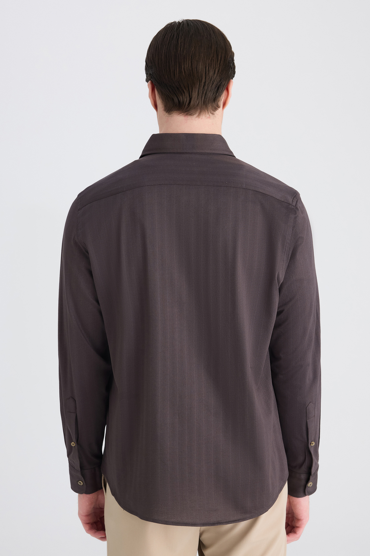 D'S Damat Ds Damat Comfort Kahverengi Balıksırtı Gömlek görsel 3