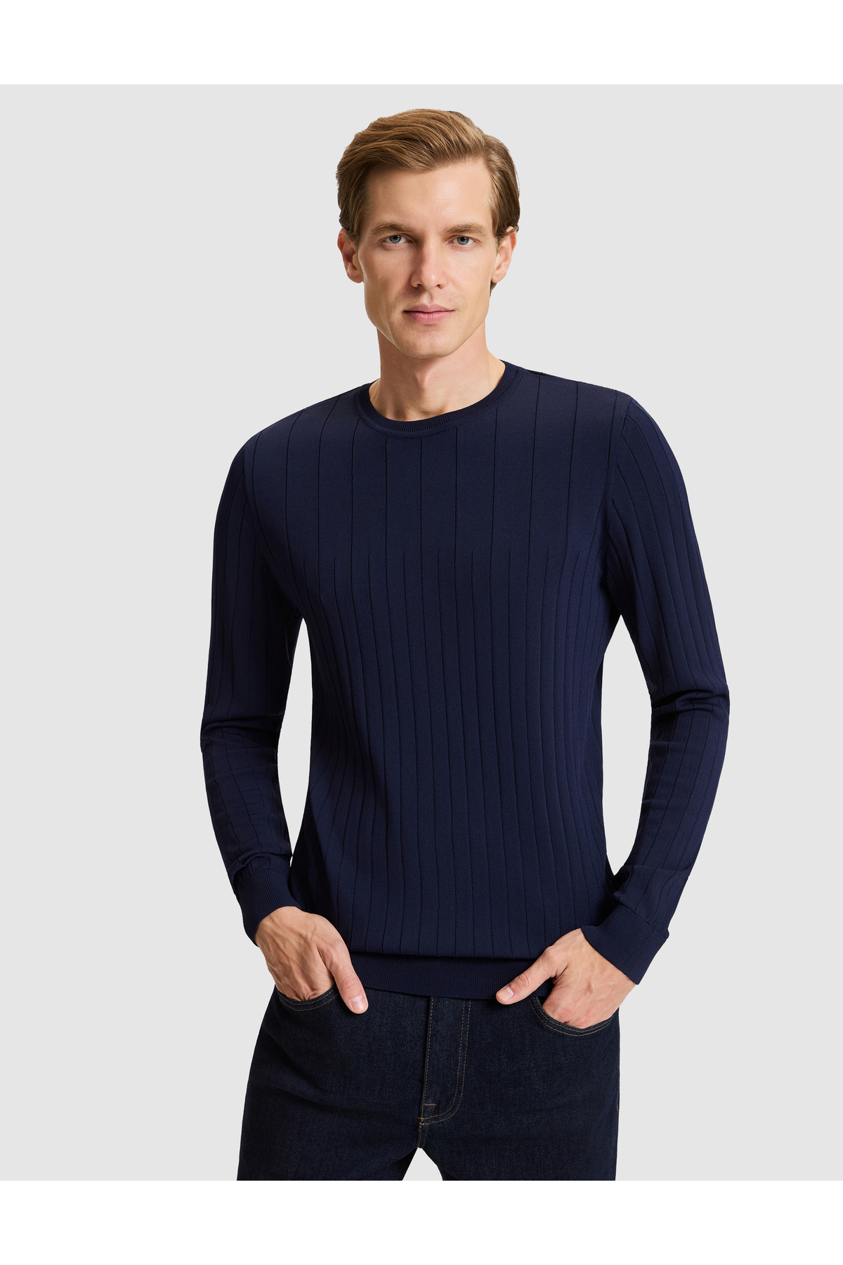 ژاکت بافتنی سرمه‌ای اسلیم فیت ۵۰۳۳۰۱۶۵-VR033 پیر کاردین پلیور Pierre Cardin