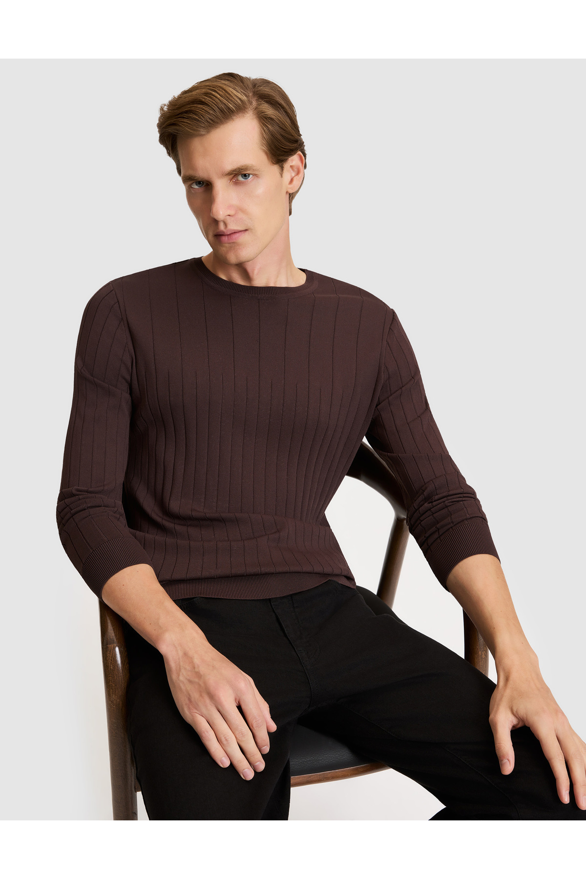 ژاکت بافتنی قهوه‌ای تیره اسلیم فیت ۵۰۳۳۰۱۶۵-VR084 پیر کاردین پلیور Pierre Cardin
