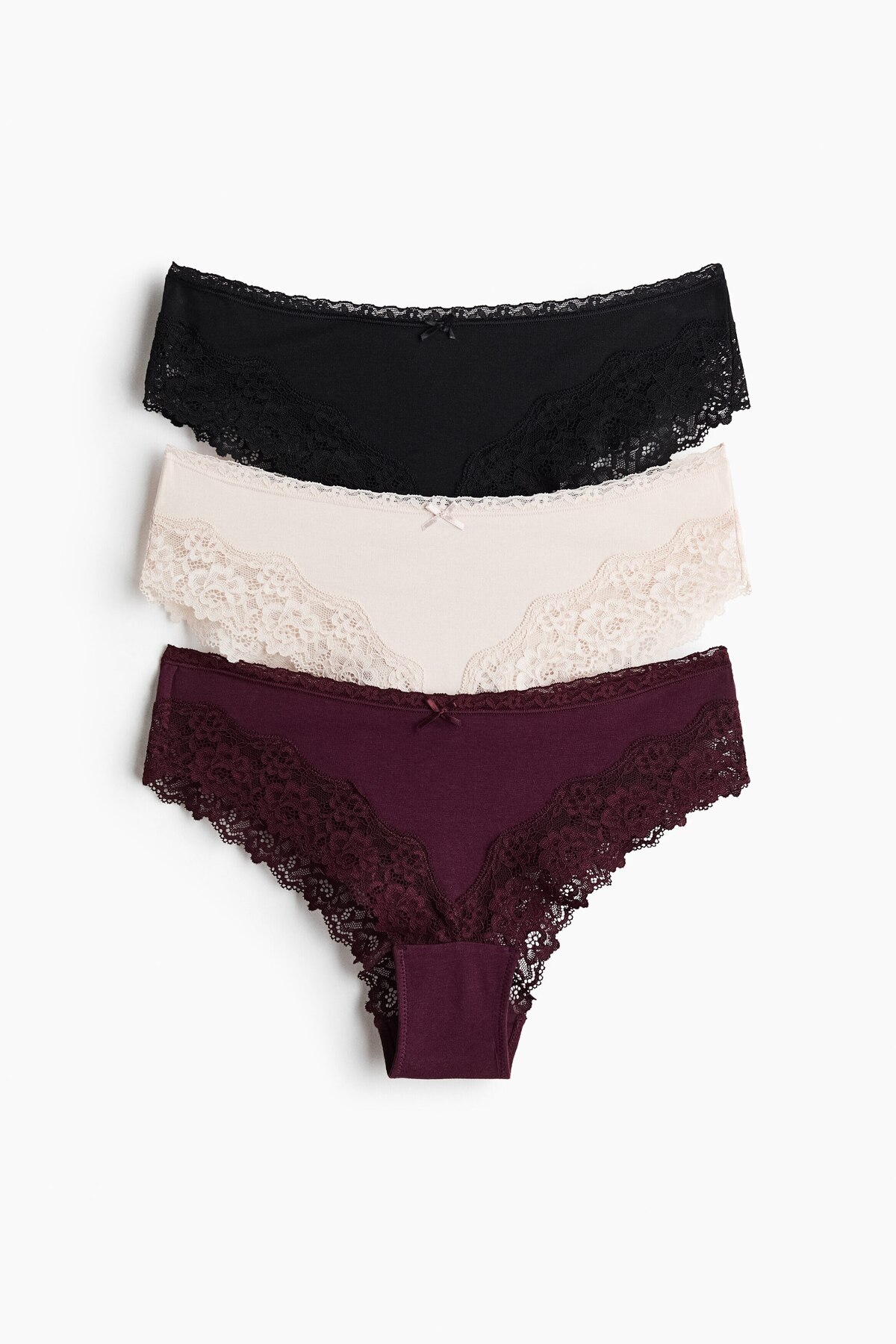 H&M 3’lü Pamuklu ve Dantelli Hipster Külot