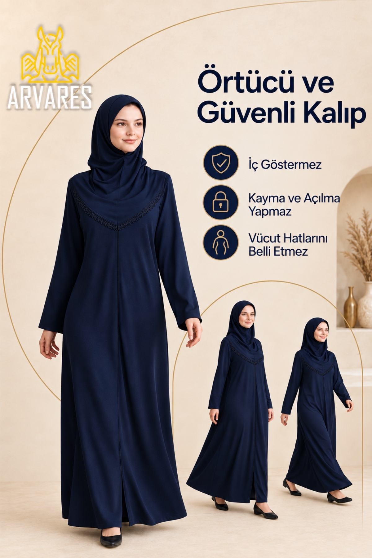 ARVARES Kadın Fermuarlı Tek Parça Kendinden Başörtülü Pamuk Viskon Penye Terletmeyen Namaz Elbisesi görsel 6