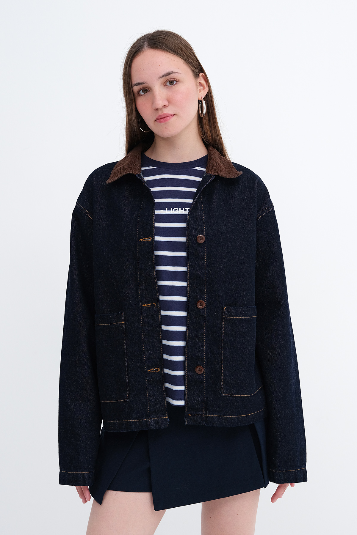 Addax Kadife Yaka Cepli Denim Ceket C26004 görsel 5