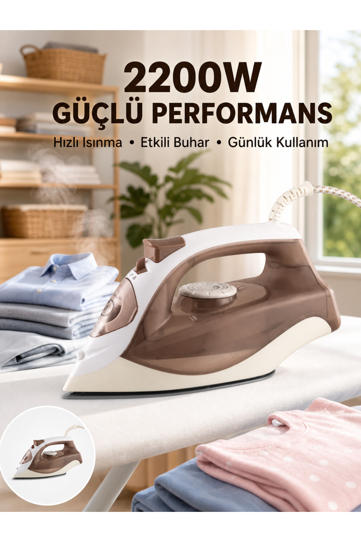 Lutesya Buharlı Ütü 2200W Kireç Önleyici Self Clean Damlatmaz Kahverengi