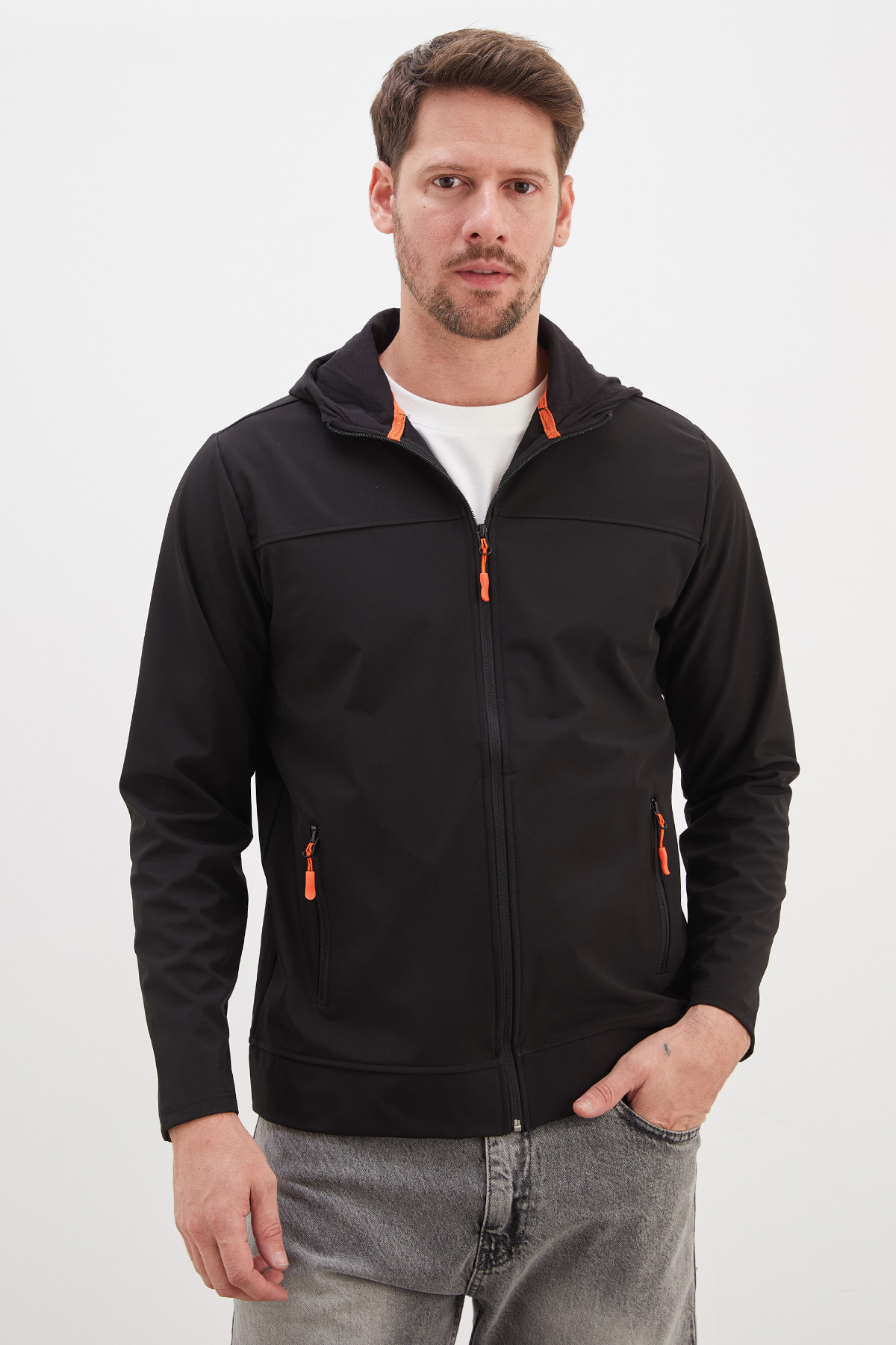 ژاکت زیپ دار کلاه دار Softshell — مشکی 27KERK6045144275 — تصویر 6 از 8