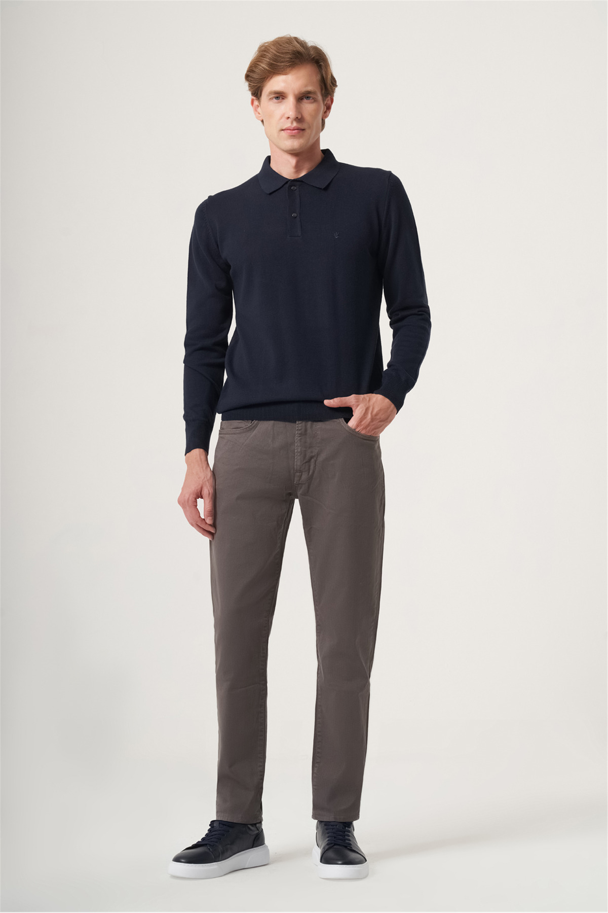 Lacivert Polo Yaka Uzun Kol Örme Comfort Fit Pamuklu Kazak 1012265150 — رنگارنگ — تصویر 3 از 5