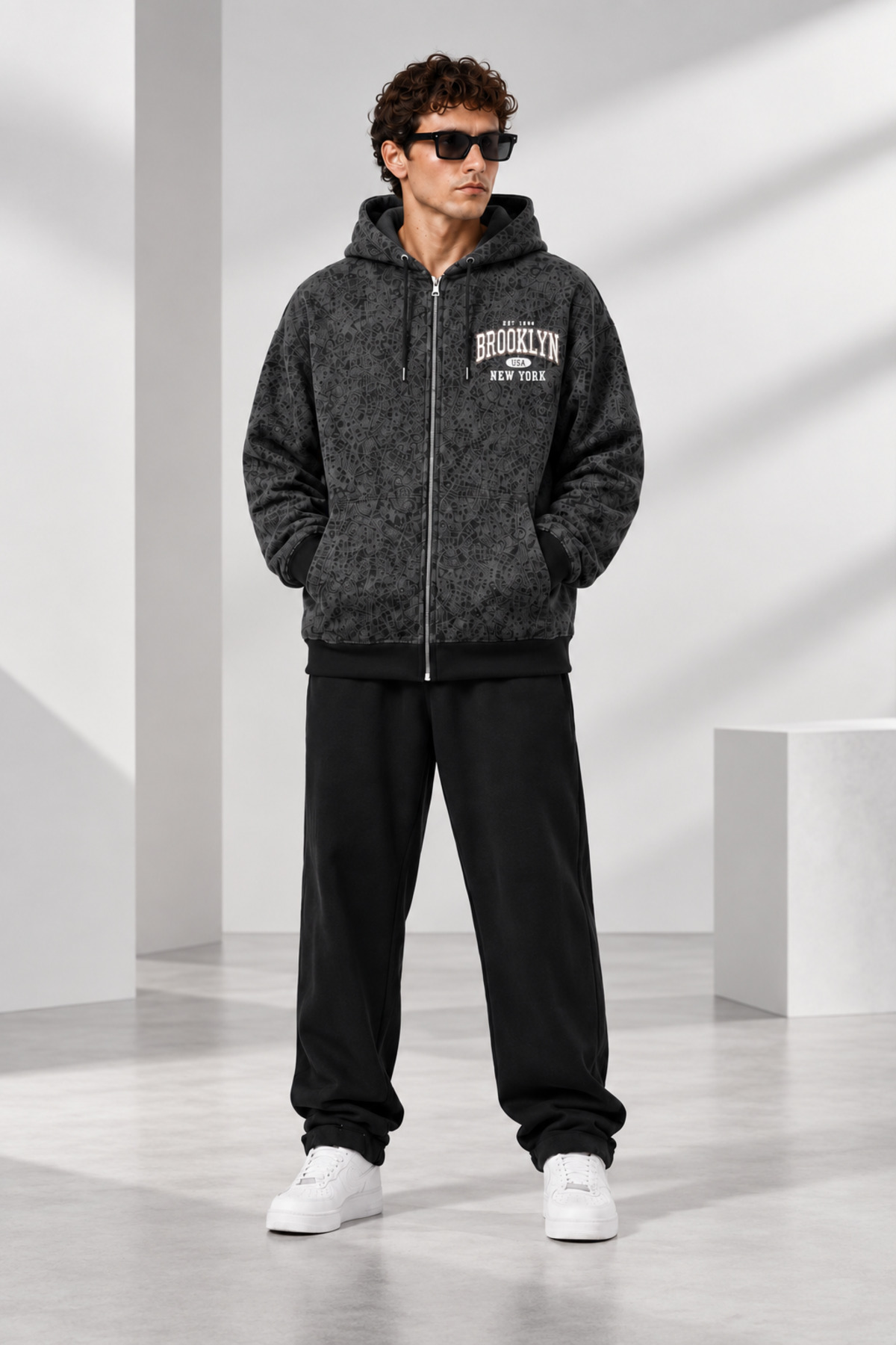 PENTHİLUS Unisex Oversize Desenli Fermuarlı Kapüşonlu Sweatshirt Farklı Baskı Seçenekli Cepli Streetwear Hoodie