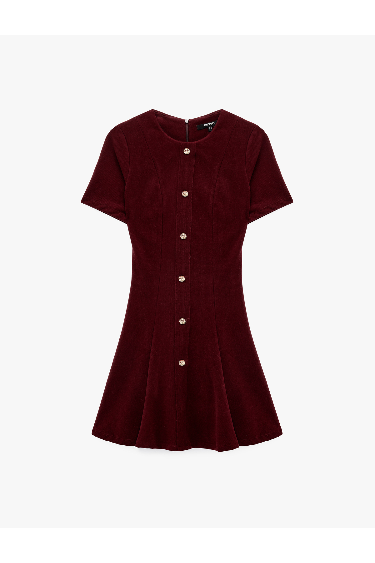 Slim Fit Bisiklet Yaka Kısa Kollu Süs Düğmeli Mini Elbise