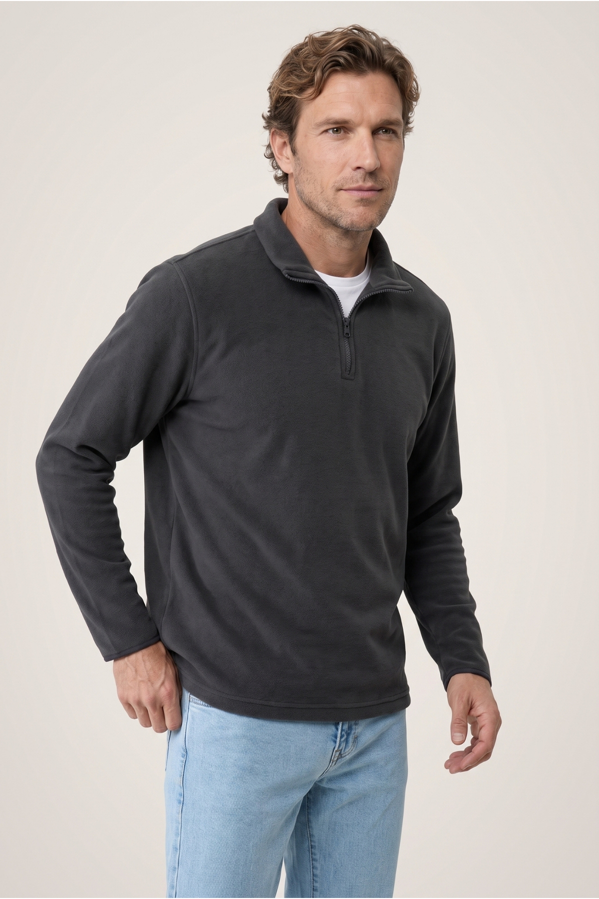 Kiğılı Fermuarlı Bato Yaka Regular Fit Polar Sweatshirt görsel 2
