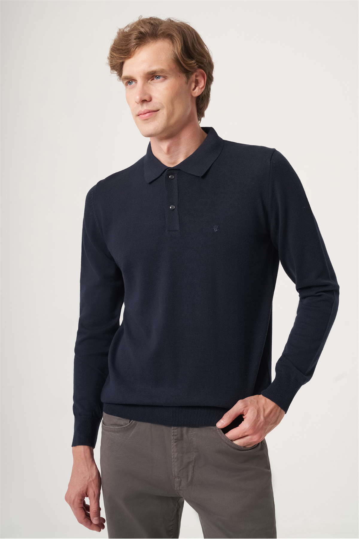 İmza Lacivert Polo Yaka Uzun Kol Örme Comfort Fit Pamuklu Kazak 1012265150 — رنگارنگ