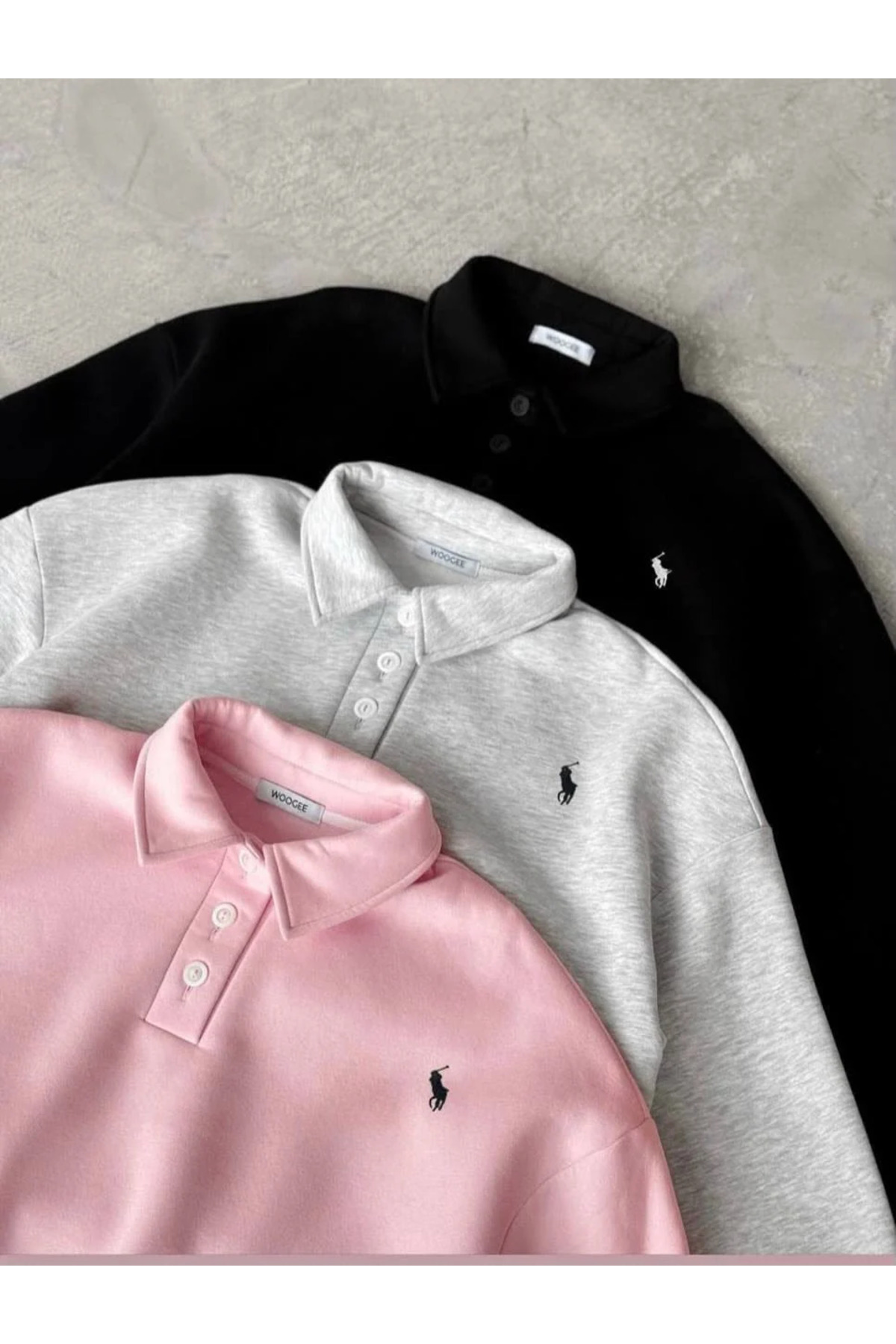 Violon Polo Yaka Nakış Detaylı Basic Oversize Unisex Sweatshirt görsel 2