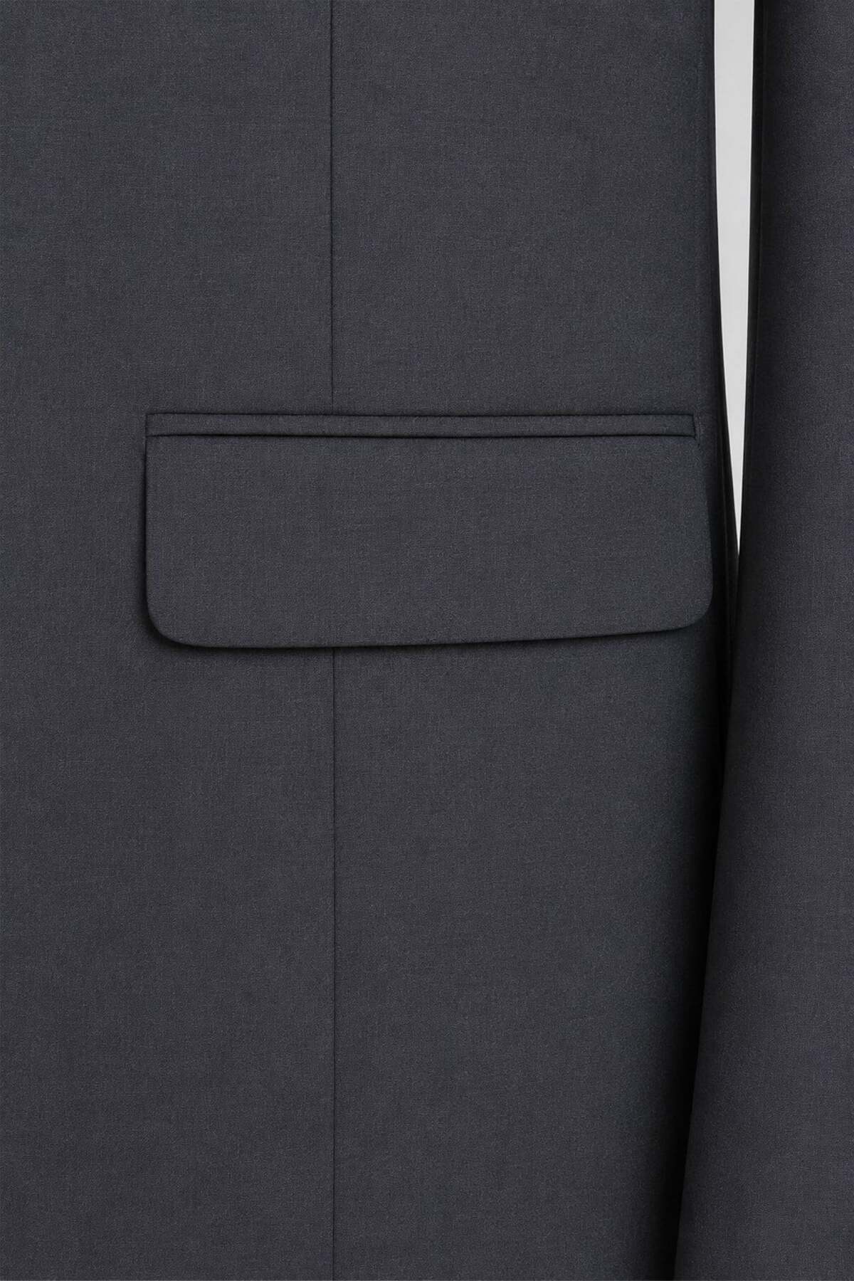 4 Drop Erkek Koyu Gri Dar Kesim Slim Fit Viskon Mono Yaka Takım Elbise — رنگارنگ SSL100006-R095 — تصویر 5 از 7