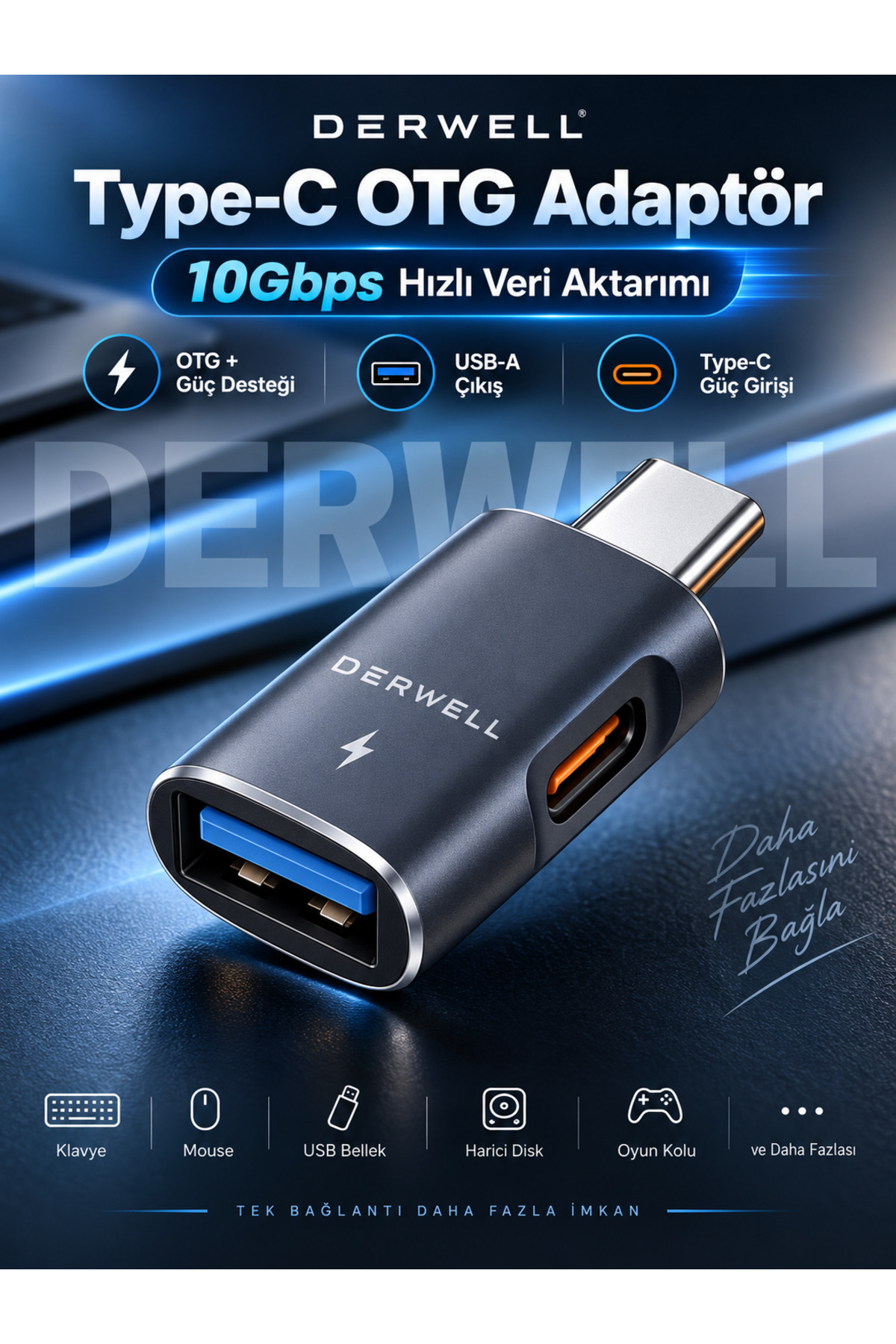 Type-C OTG Adaptör Dönüştürücü 10Gbps Süper Hızlı Veri Aktarımı USB 3.1 Çıkışlı ve DC 5V Güç Girişli Premium Metal Gövde Telefon Tablet Bilgisayar SSD Klavye Mouse Uyumlu Tak Çalıştır