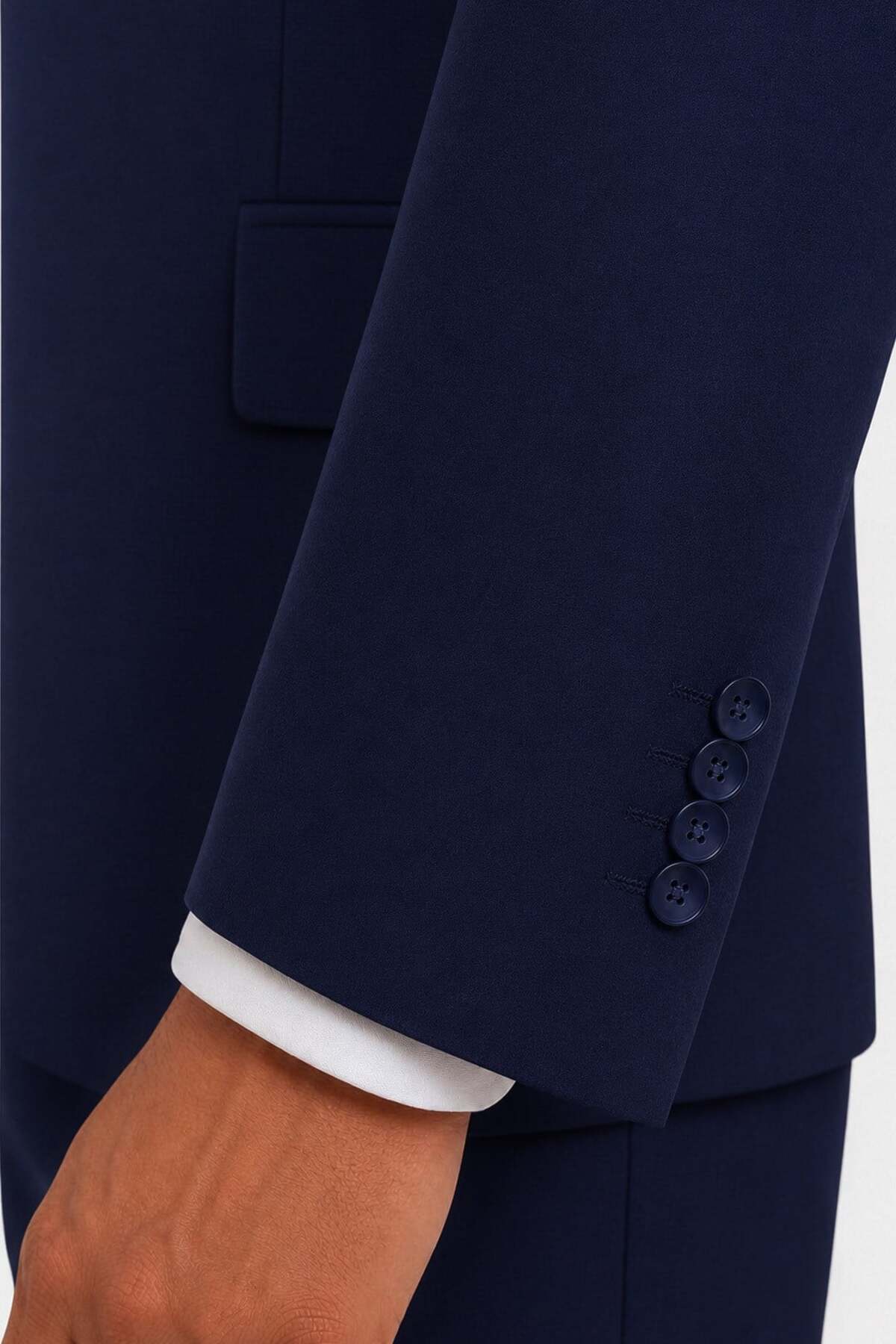 4 Drop Erkek Koyu Lacivert Dar Kesim Slim Fit Viskon Mono Yaka Takım Elbise — رنگارنگ SSL100006-R104 — تصویر 6 از 7