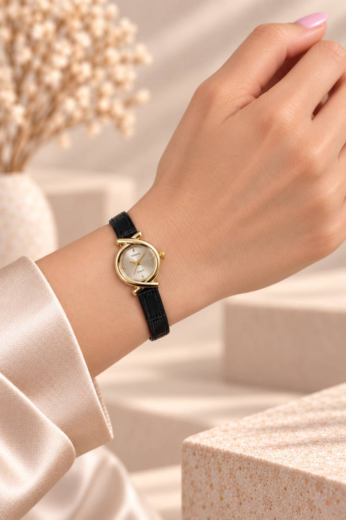 YUESSE Minimal Vintage Retro Siyah Kahve Krem Deri Kordon 22mm Kol Saati görsel 3