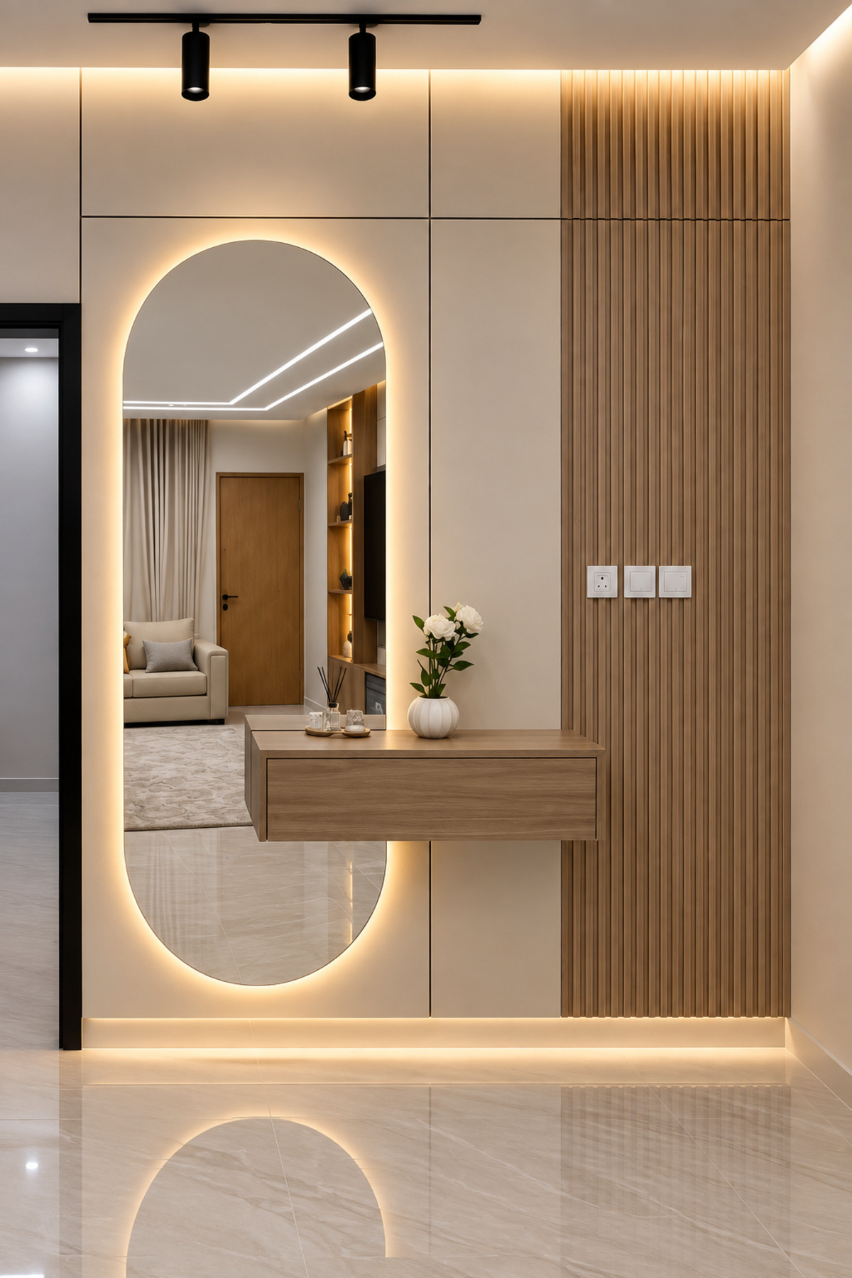 anthome LED’li Boy Aynası – Işıklı Dekoratif Duvar Aynası, Yatay & Dikey Kullanım, Beyaz / Günışığı LED