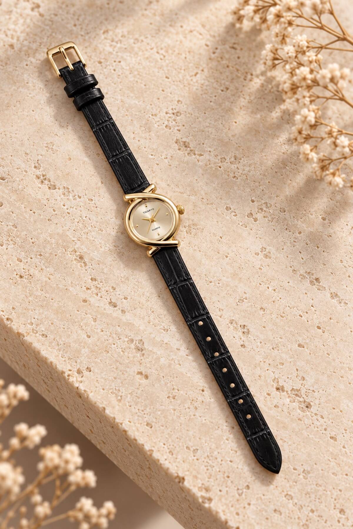 YUESSE Minimal Vintage Retro Siyah Kahve Krem Deri Kordon 22mm Kol Saati